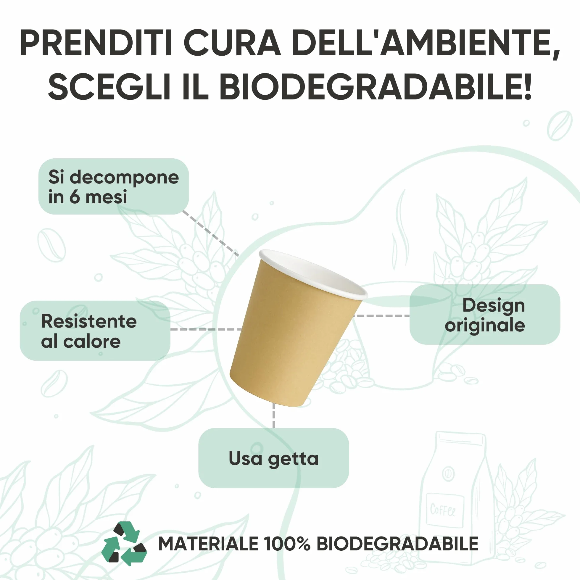 Ecodrinks Bicchieri Carta Avana 240ml Biodegradabili Eco-friendly Made in Italy