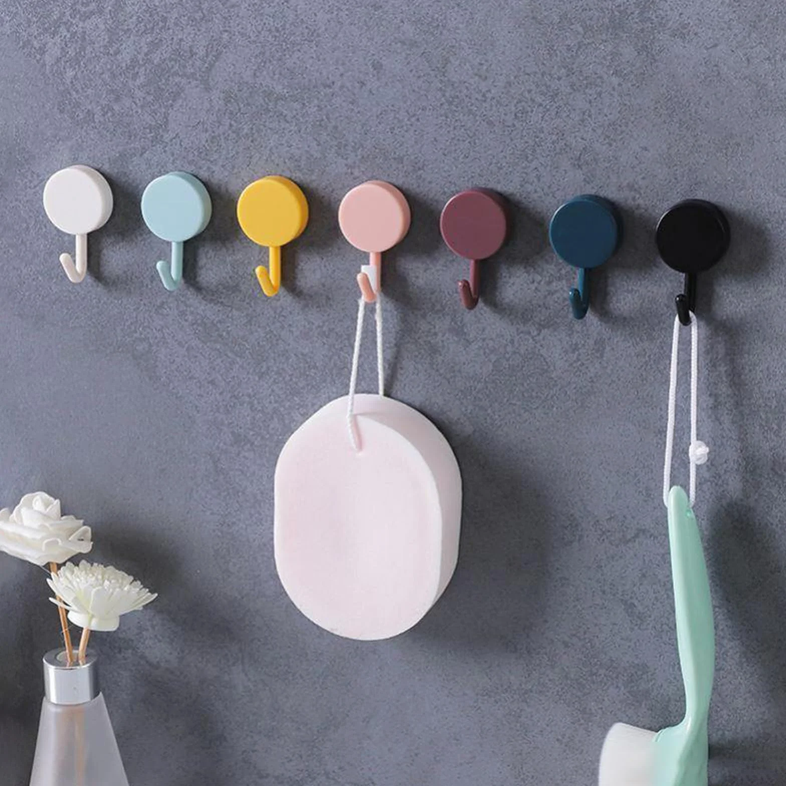 CATOR 14 Pezzi Gancio Adesivo da Parete, Ganci Colorati Senza Foratura per Bagno e Cucina