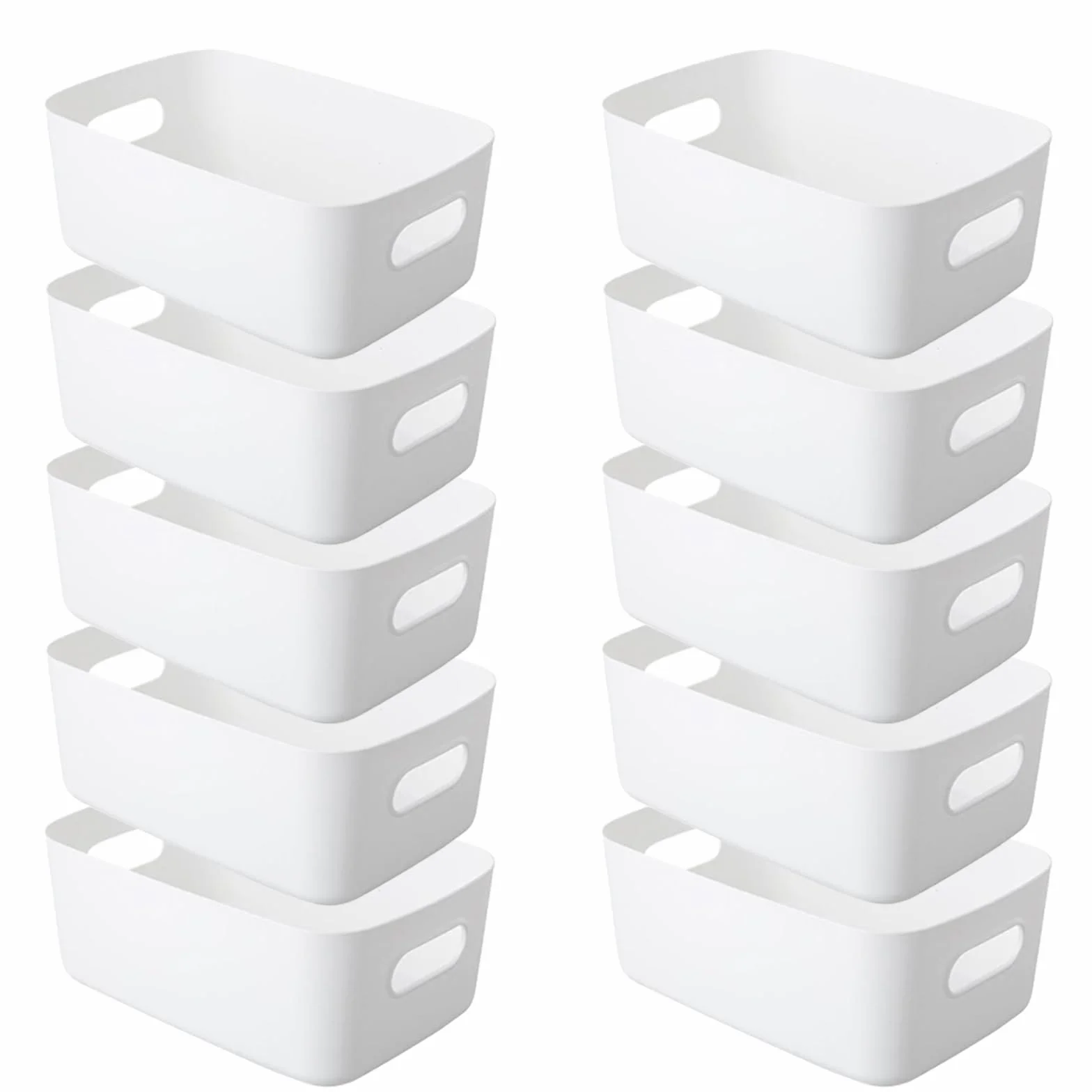 10 pezzi Scatola portaoggetti in plastica con manici, 30x20x12cm, scatola di plastica per la conservazione, per armadio da cucina, bagno, scaffale, organizer da desktop (Bianco)