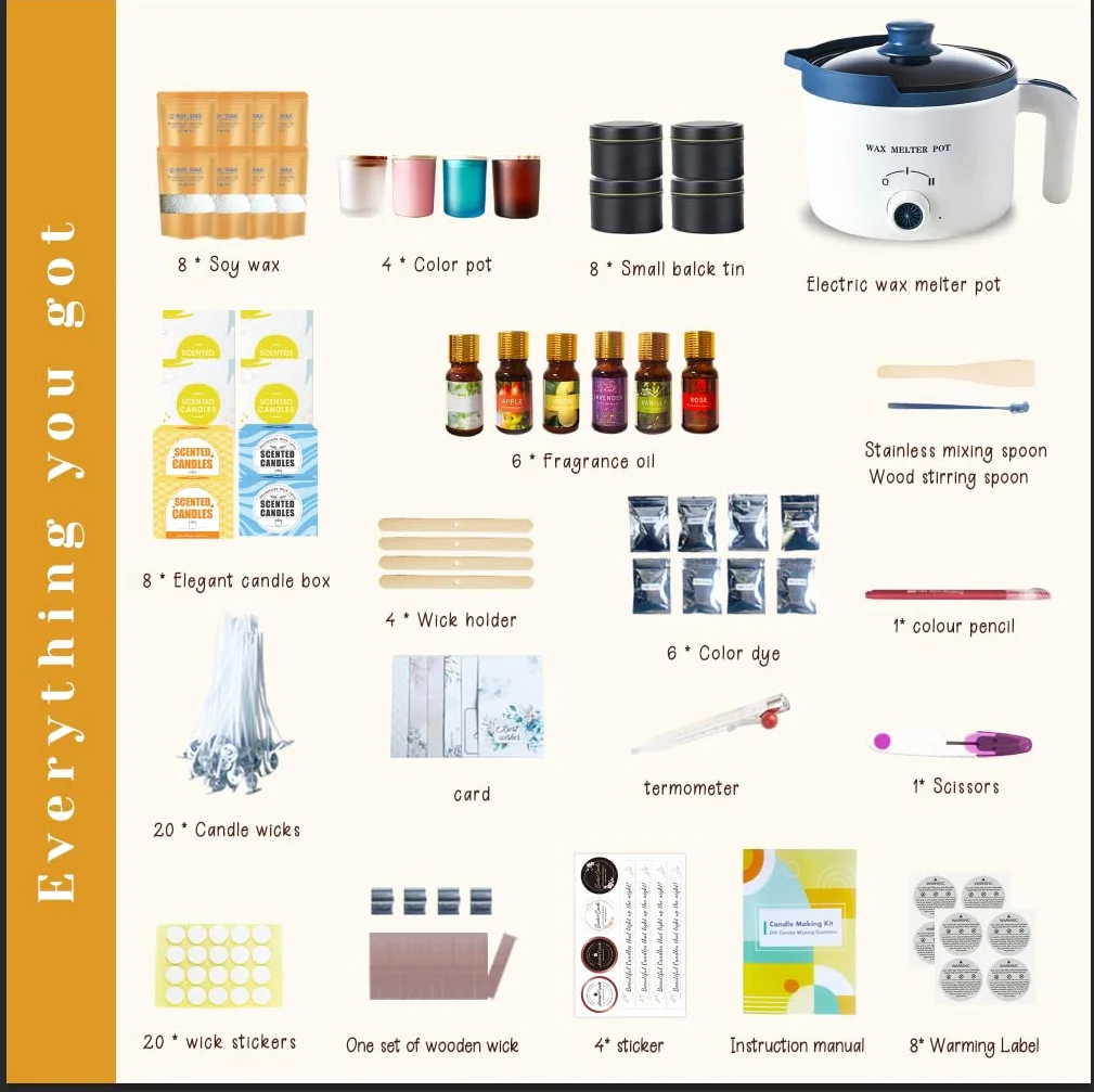 LINGQIAN Kit di produzione di candele per adulti, cera di soia per candela, candele fai da te per creare le tue candele