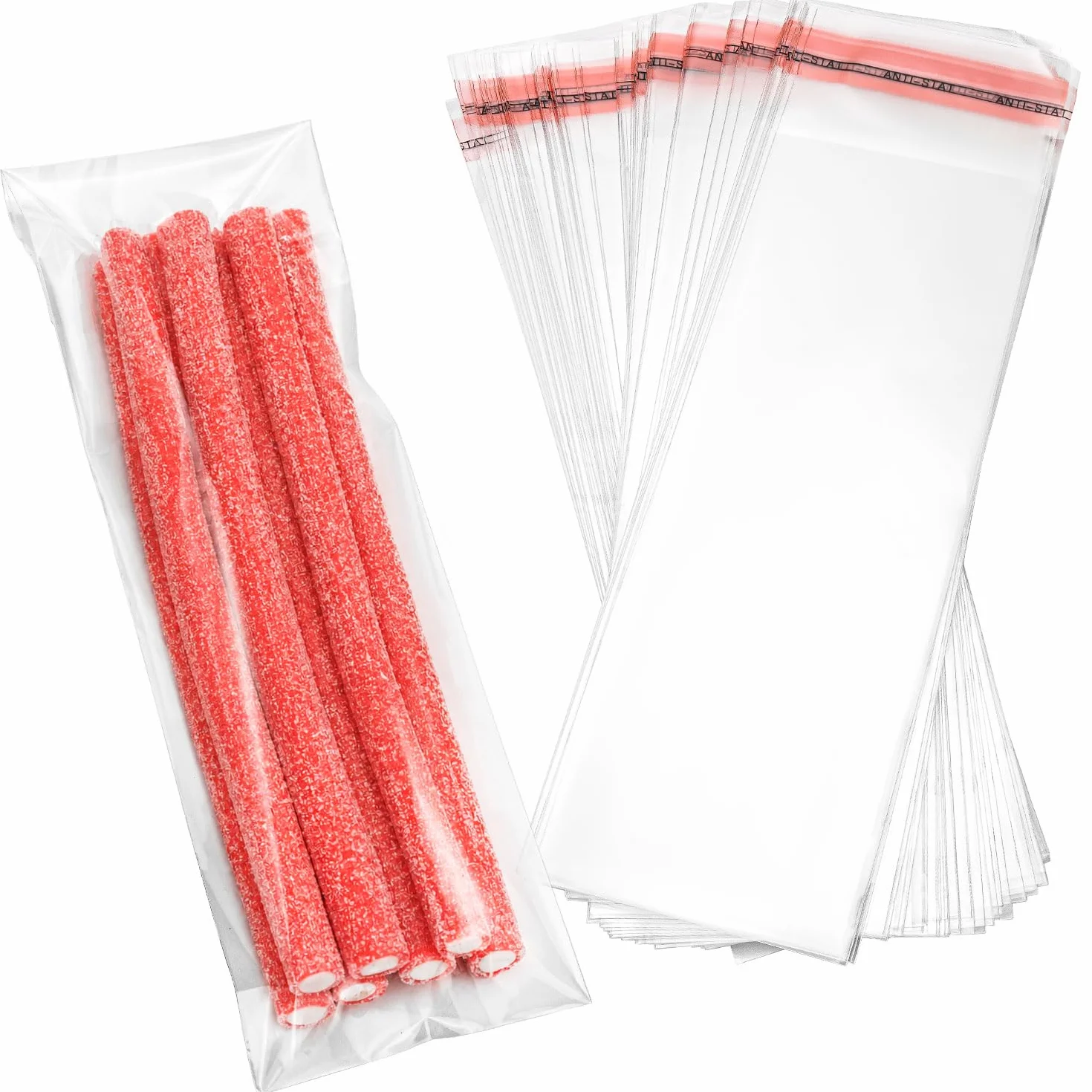 Majillux 100 Bustine Trasparenti in Cellophane OPP Richiudibili 7 x 20 cm - Per Lecca Lecca, Dolci e Feste