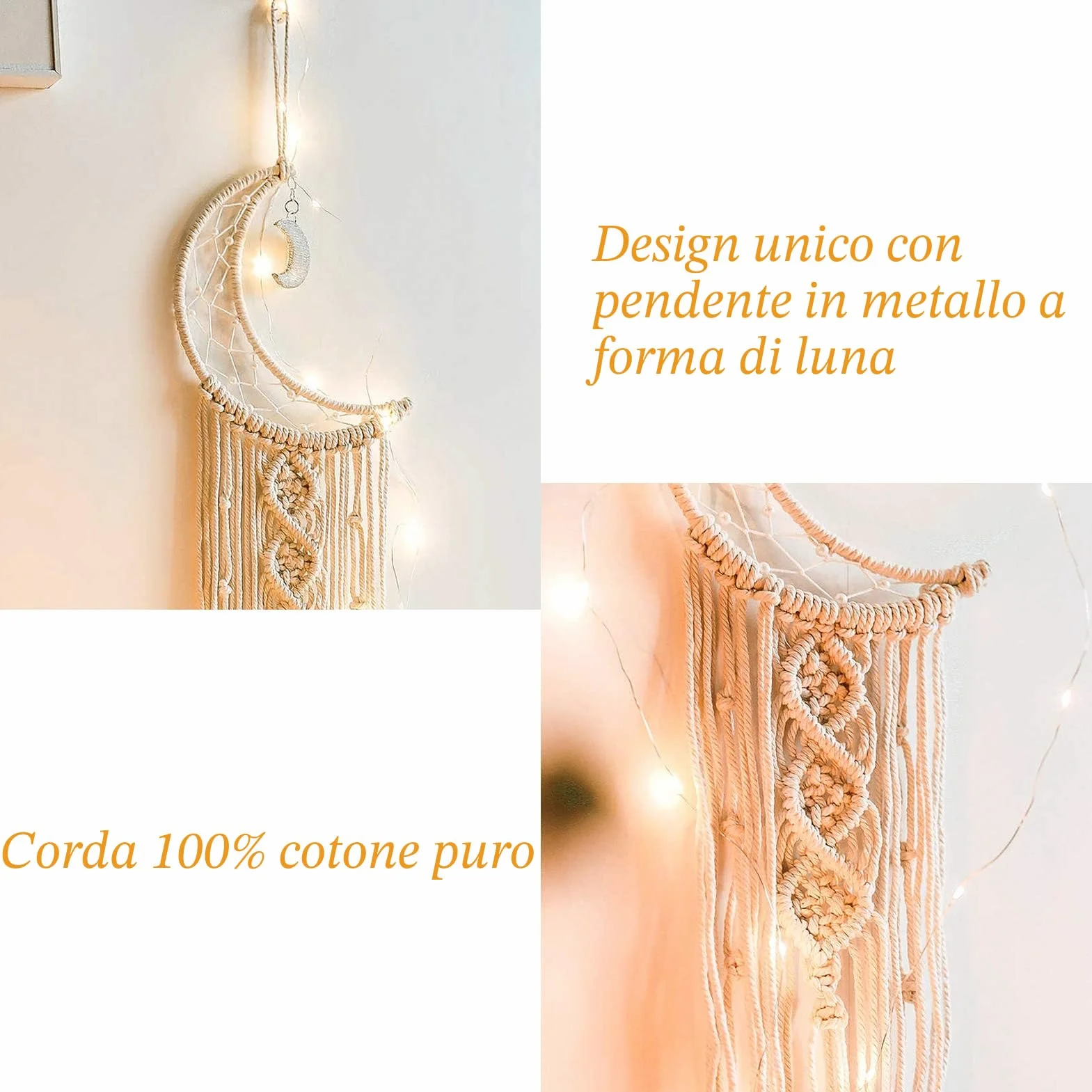 Tarklanda Acchiappasogni Macrame con LED String Light Boho Decorazioni Fatti a Mano Dreamcatcher Parete Luna Stella Regalo Camera Letto Ragazza
