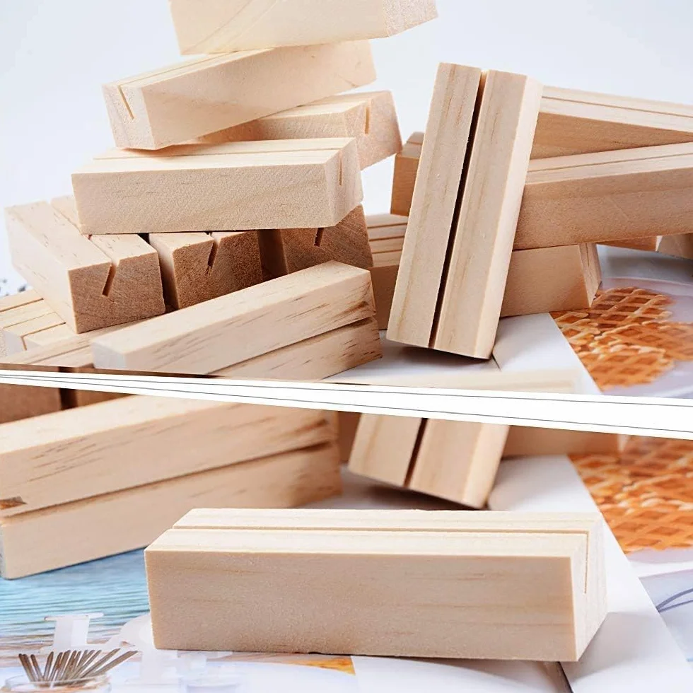 Voarge 20 Pezzi Supporto per Carte da Tavolo in Legno, Supporto per Numero di Tavolo, Supporto per Segnaposto, Targa con Nome, Supporto per Foto, Decorazione per Matrimonio