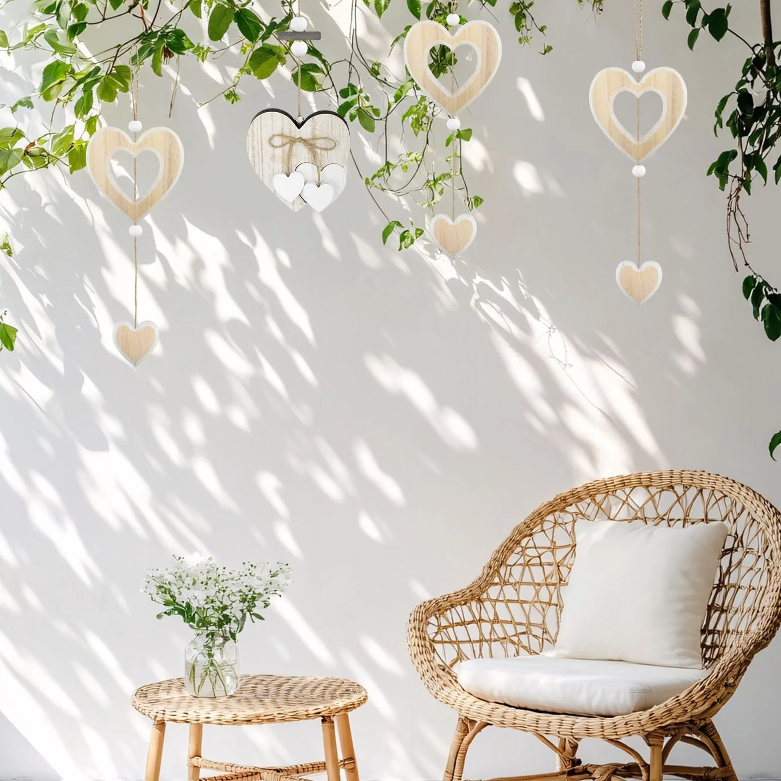 Decorazioni da Finestra in Legno a Forma di Cuore 3 Pezzi da Appendere per Pareti Porte Finestre Balconi