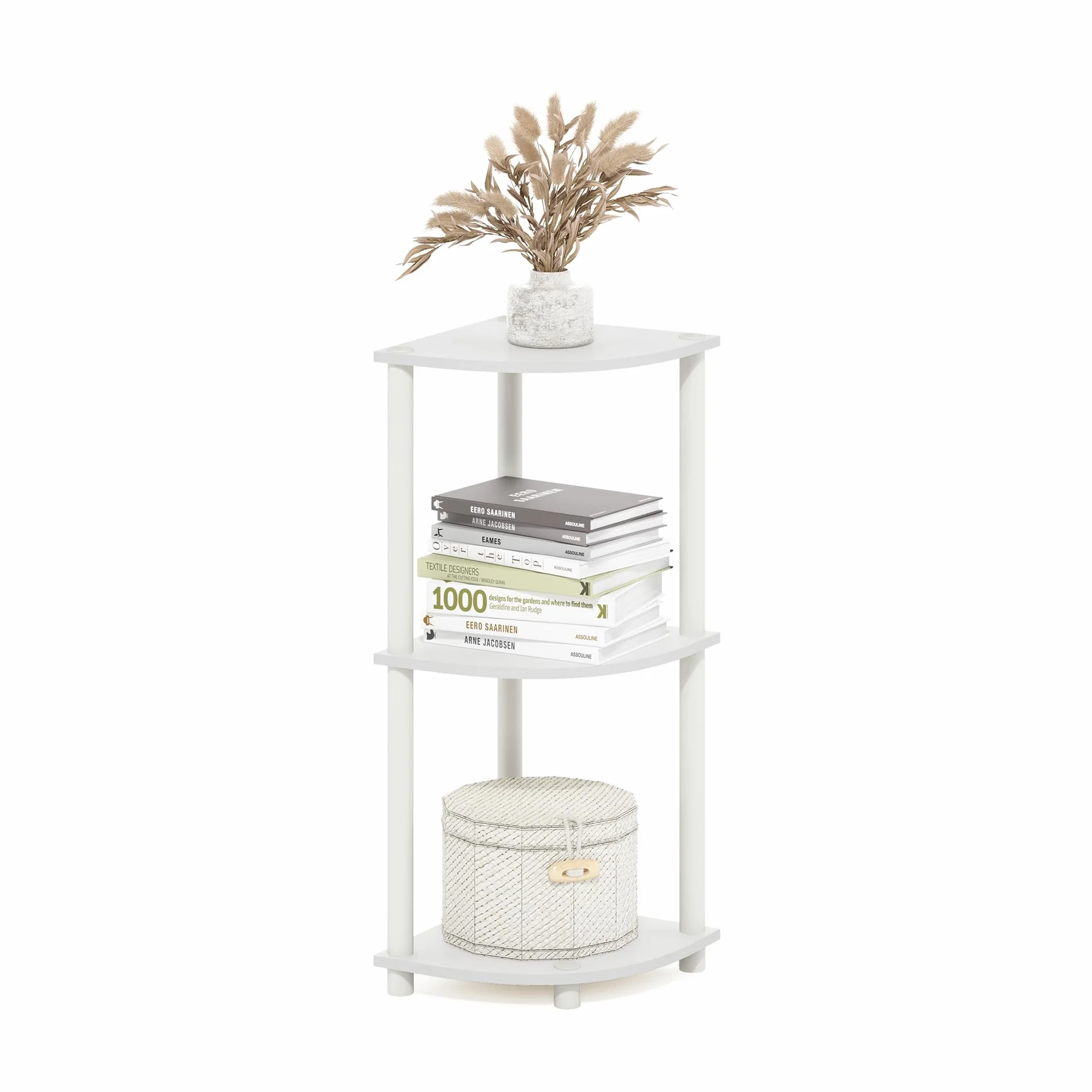 Furinno Turn-N-Tube Scaffale multiuso espositore angolare a 3 livelli, Bianco/Bianco