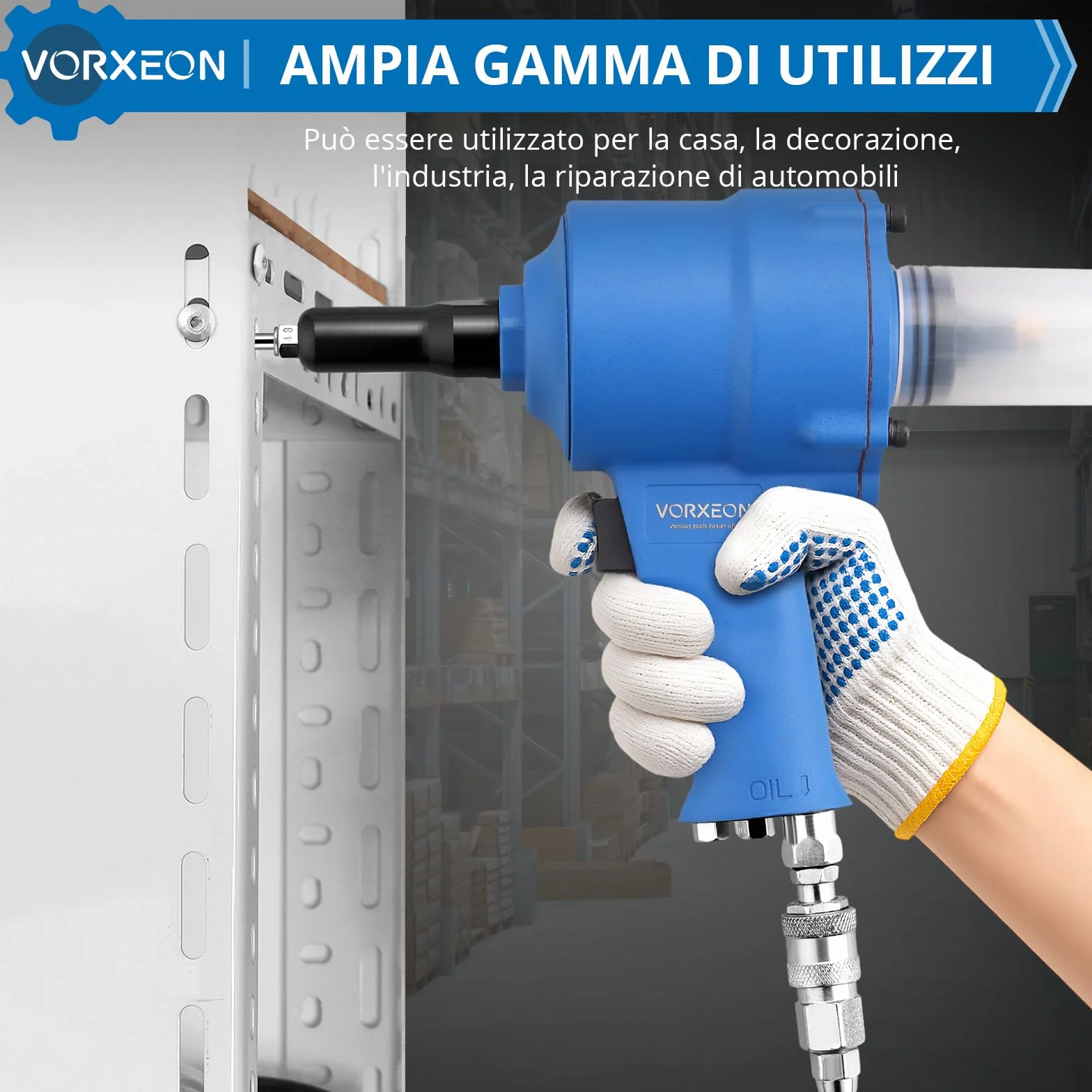 Set Rivettatrice Pneumatica Autoaspiranti Forza Trazione 1000KGF 4 Bocchette 2,4-4,8mm Pistola Rivettatrice Aria Compressa
