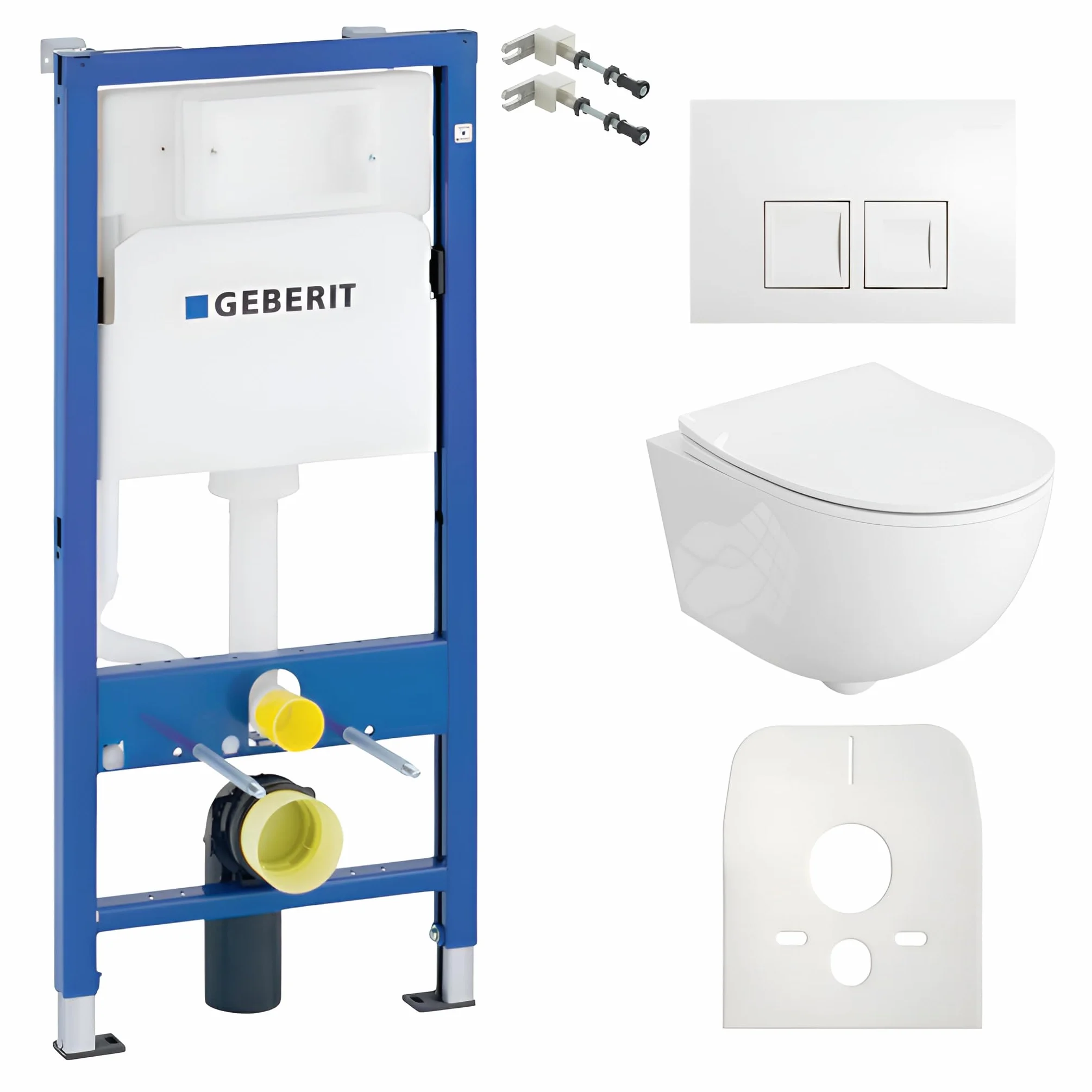 Lavita Duofix Basic Elemento a parete + Lavita WC a scarico profondo Dalia Bianco senza bordo + Sedile WC con chiusura automatica + Pannello di comando Delta 25 Pulsante bianco Set completo