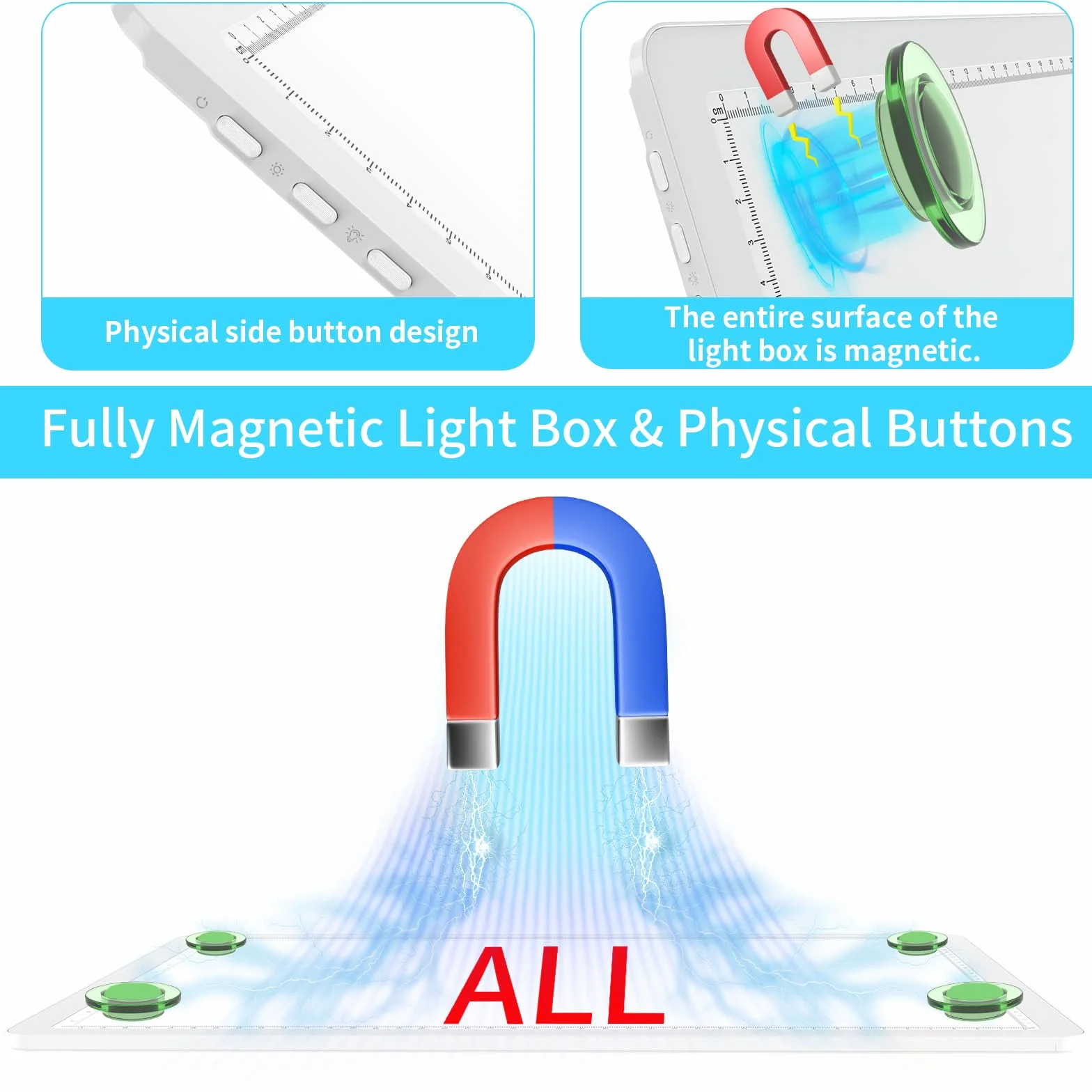 Phylosal Blocco luminoso ricaricabile A3 LED con supporto integrato, scatola luminosa magnetica per disegno, lavagna luminosa con pulsante laterale, tavolo luminoso super luminoso per pittura con