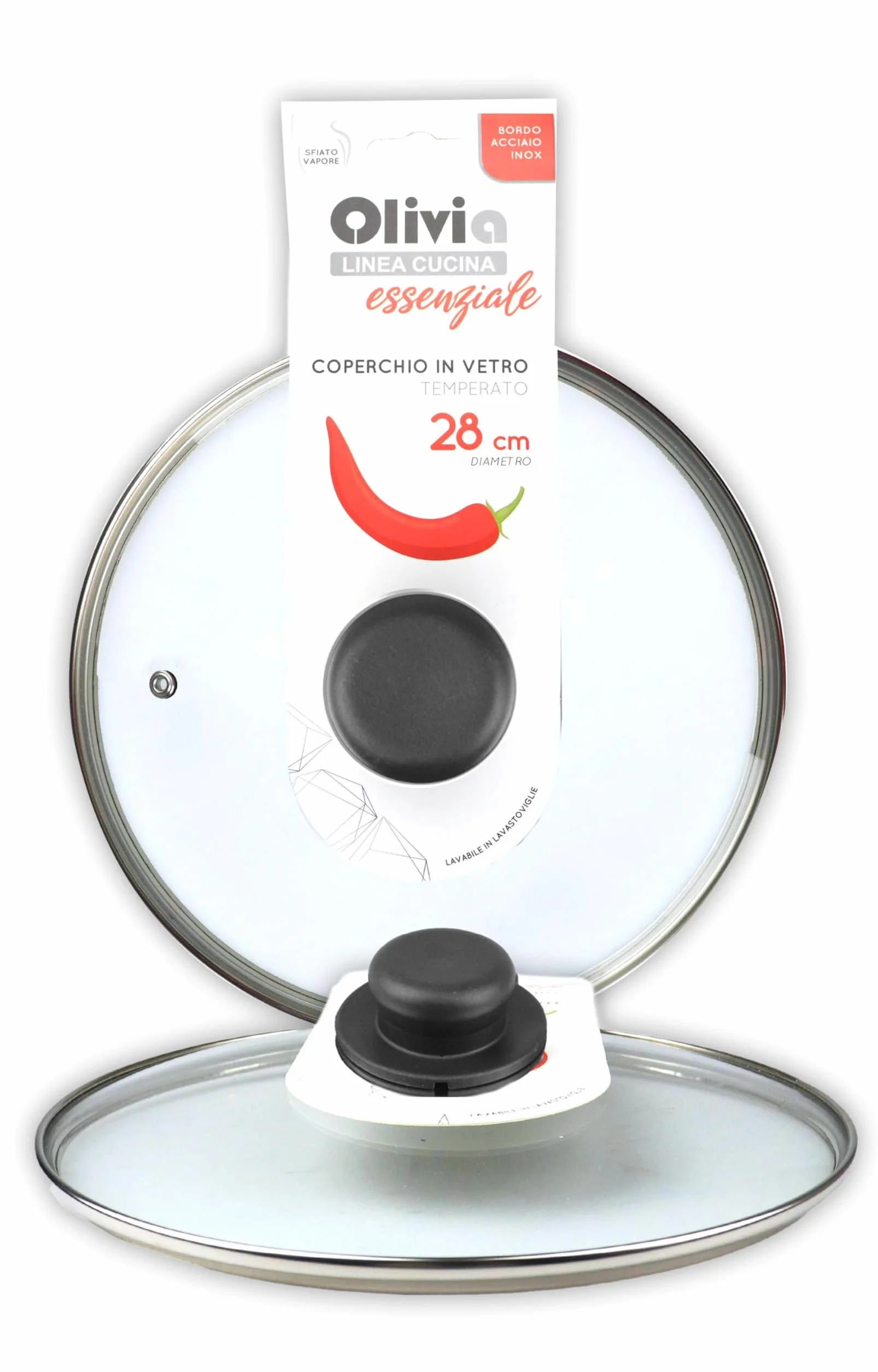 IPEA Coperchio per Padella o Pentola in Vetro Temperato - 18/20 / 22/24 / 26/28 / 30/32 cm - Trasparente Rotondo Universale con Pomello per Pentole e Cucina - Lavabile Lavastoviglie - 28 CM