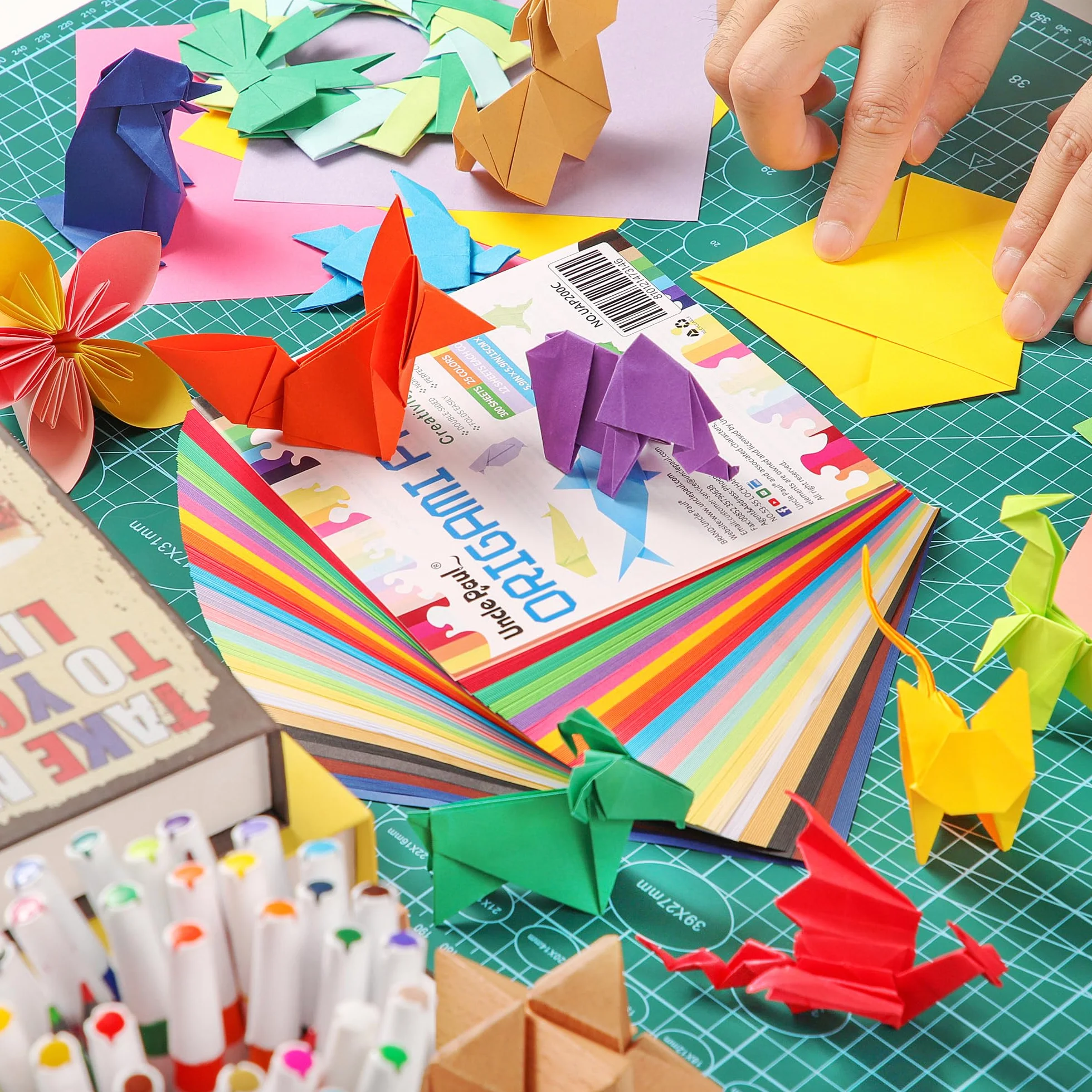 Carta per Origami Colorata 300 Fogli 15x15cm 70gsm 25 Colori Vividi Foglio Quadrato 6 Pollici