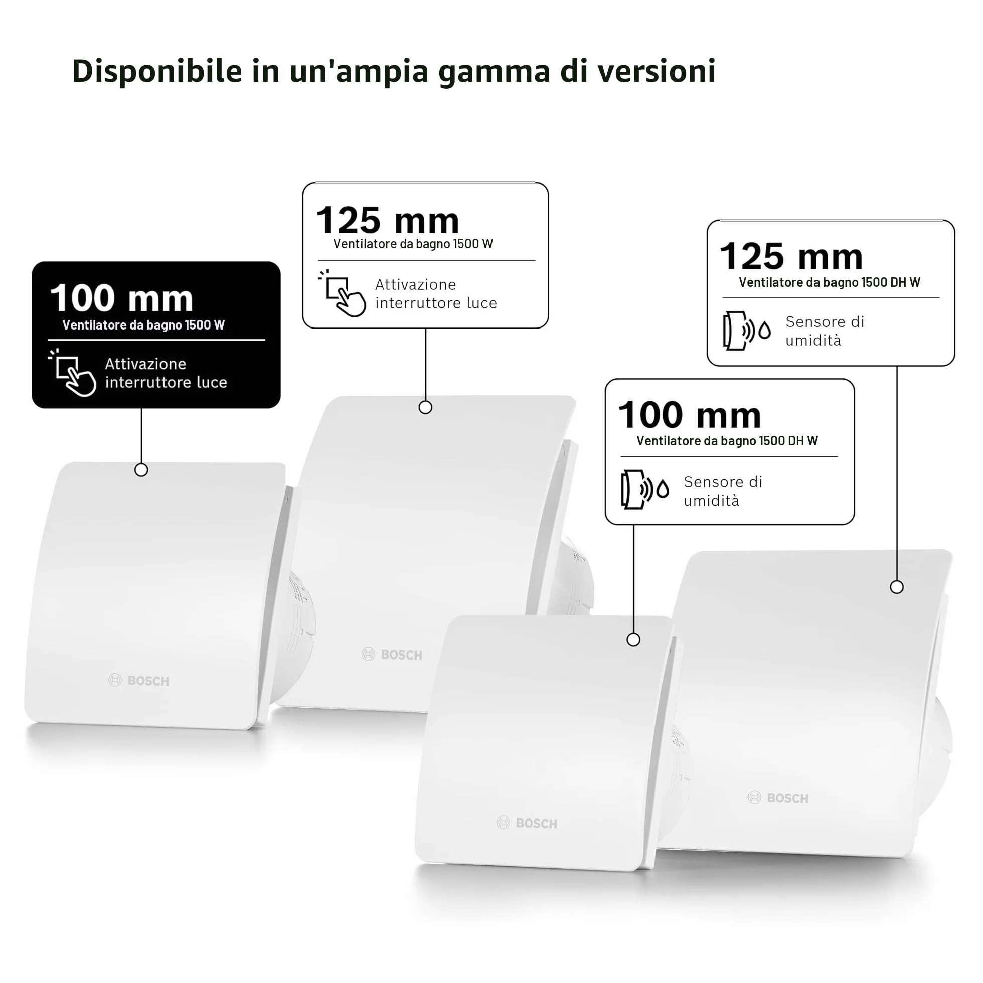 Bosch Aspiratore da bagno 1500 DH 100mm Umidostato Timer
