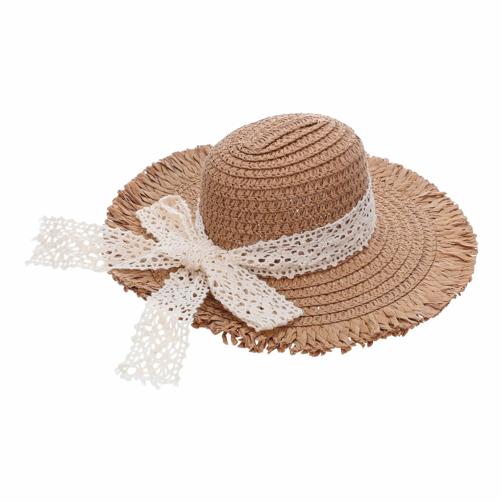 Mini Cappello di Paglia Intrecciata per Bambola con Cinturino in Pizzo, Facile da Indossare e Dalla Texture Raffinata, per Decorazioni di Feste e Artigianato Fai da Te