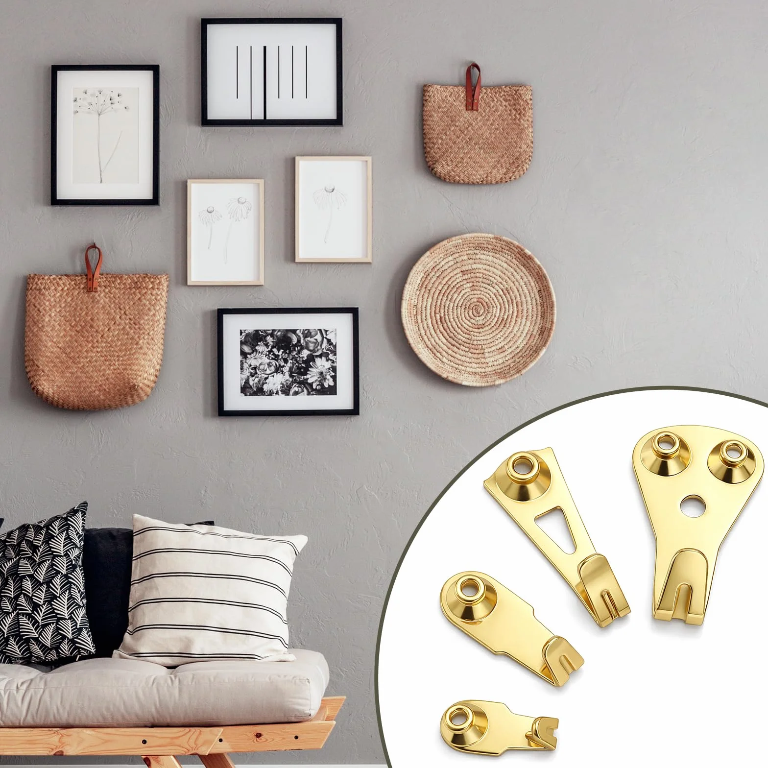 Kit di ganci per appendere quadri, ganci (50 30 20 4,5 kg) e chiodi, per appendere quadri, foto, specchi per cartongesso, legno, pareti a secco