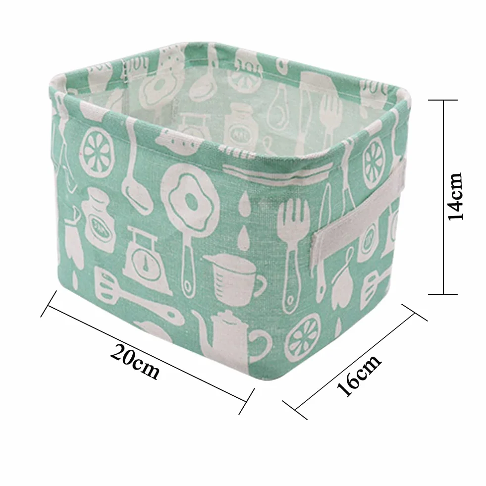 Set di 4 cestini portaoggetti per bambini, in lino, pieghevole, con 2 manici, per riporre la scrivania e la casa, 20 x 16 x 14 cm (alberi, animali)