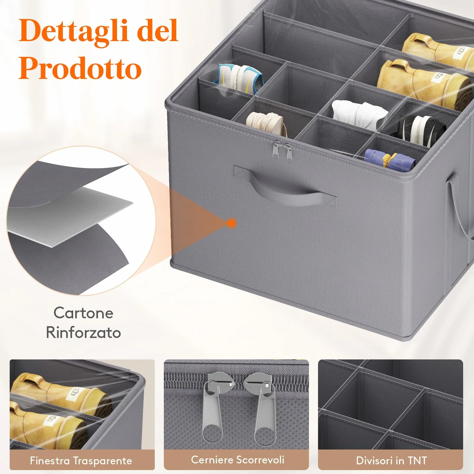 Lifewit Organizer Scarpe Armadio Pieghevole, Scatole per Scarpe Salvaspazio con Coperchio per 12-16 Paia, Grigio