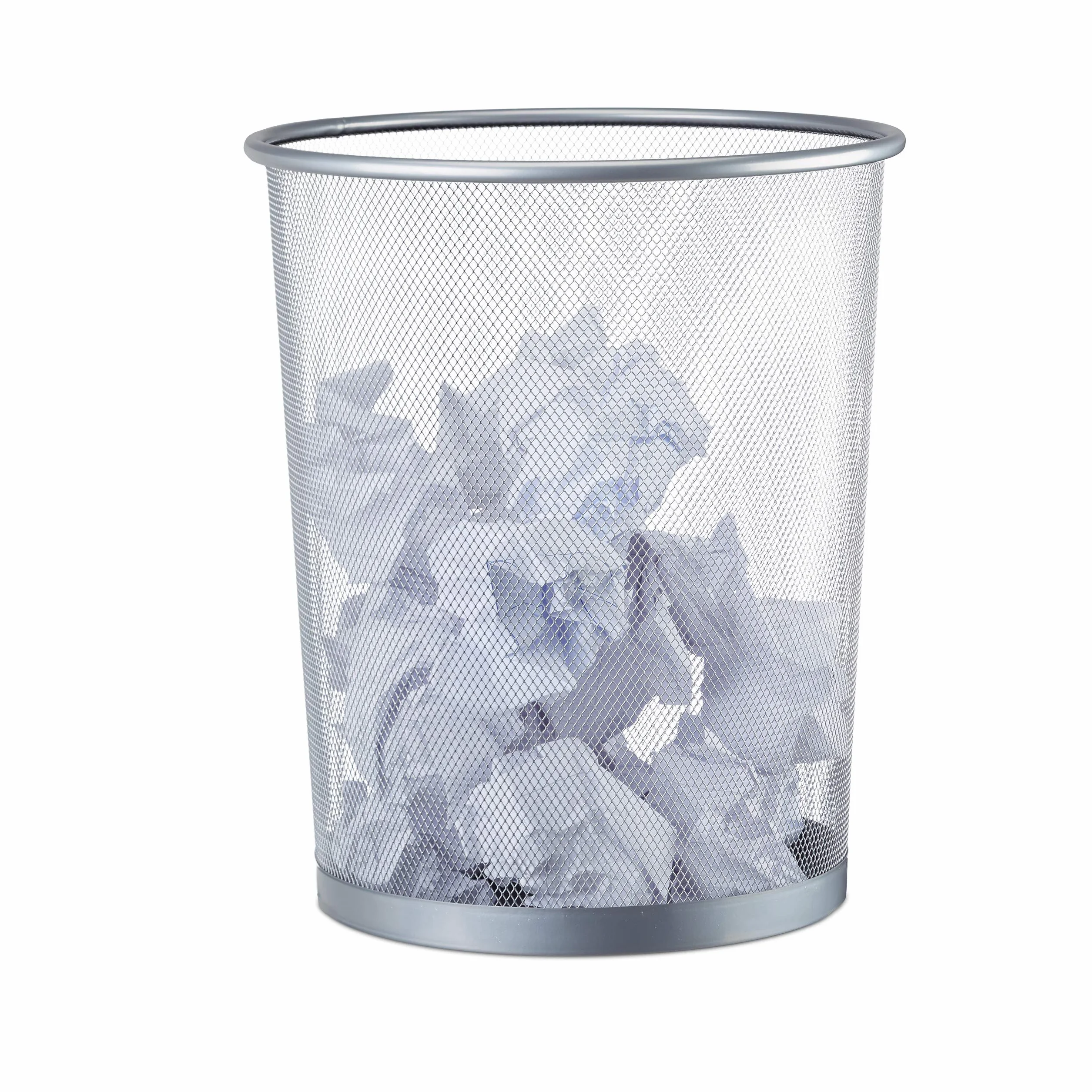 Relaxdays Cestino gettacarte metallo grande pattumiera portarifiuti da ufficio 20 litri Ø 30 cm alto 35 cm argento