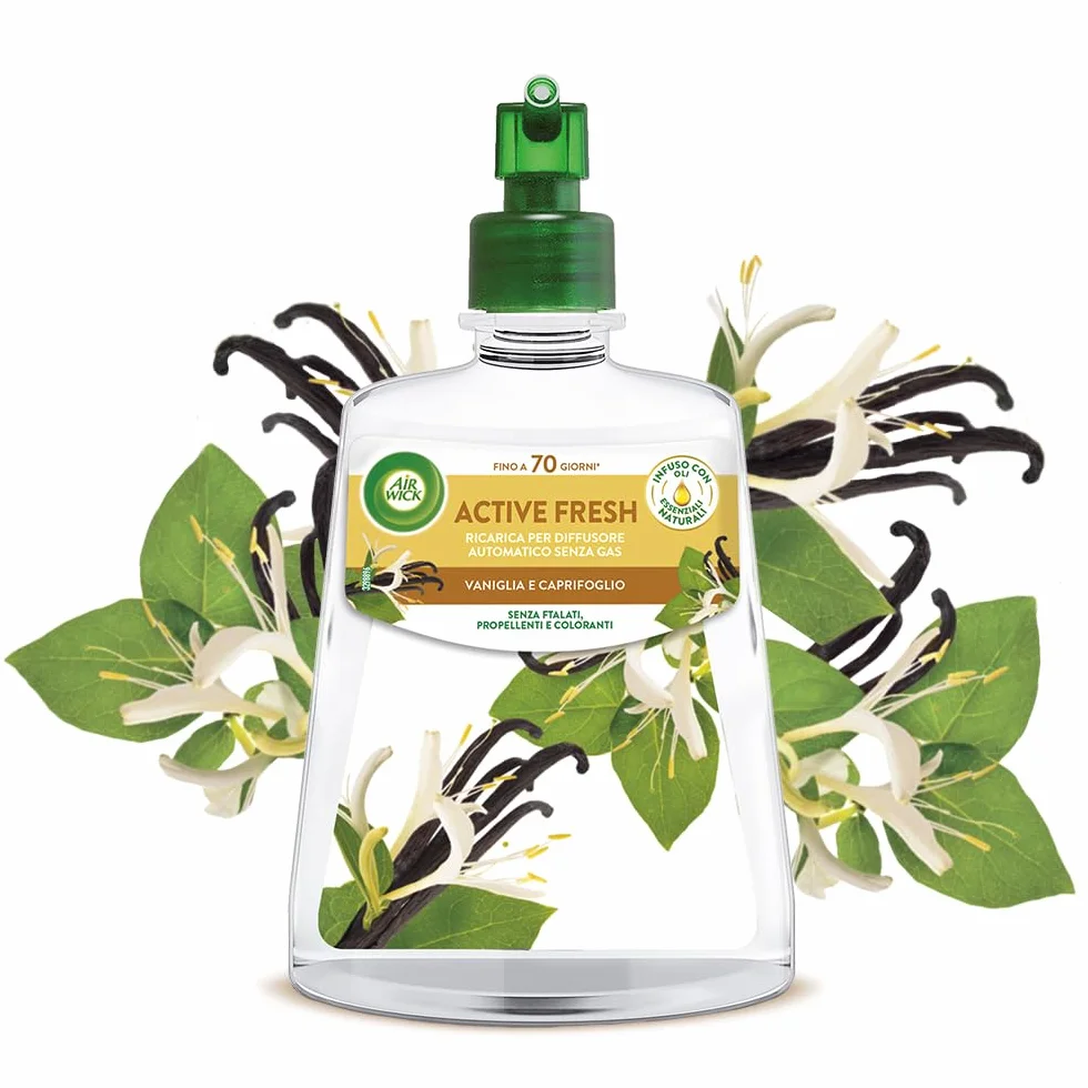 Airwick Active Fresh Deodorante per Ambienti, Ricarica per Diffusore Spray Automatico senza Gas alla fragranza Vaniglia e Caprifoglio, 228 ml (Confezione da 1)