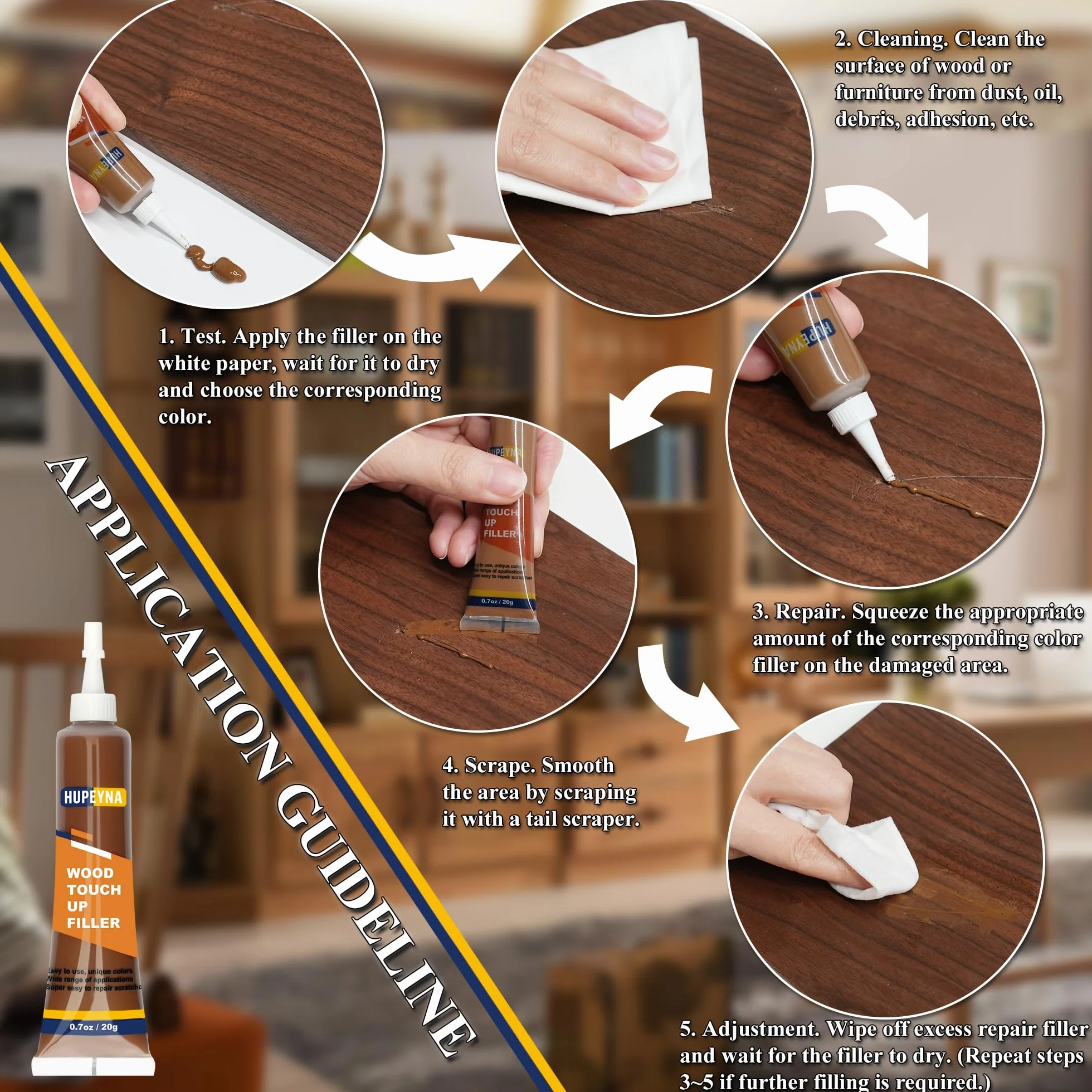 Kit Riparazione Legno, 12 Colori Stucco per Legno, Kit di Riparazione per Mobili, Riparazione di Graffi, Crepe, Scolorimento per Mobili in Legno, Porte, Armadietti, Pavimenti, Tavoli, Ritocco Legno