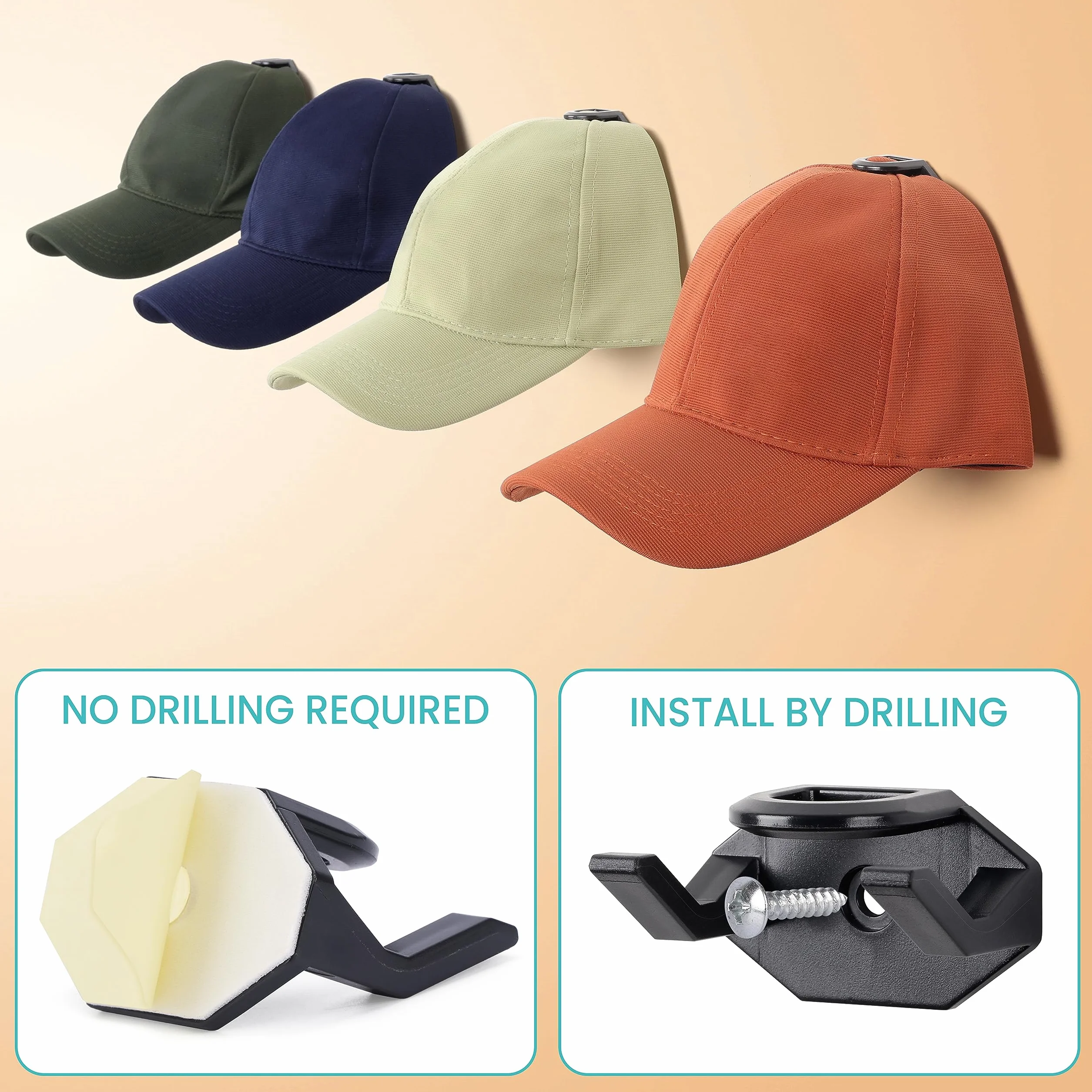 BELLE VOUS Ganci Adesivi Neri per Cappelli - Confezione da 16 - Porta Cappelli Muro