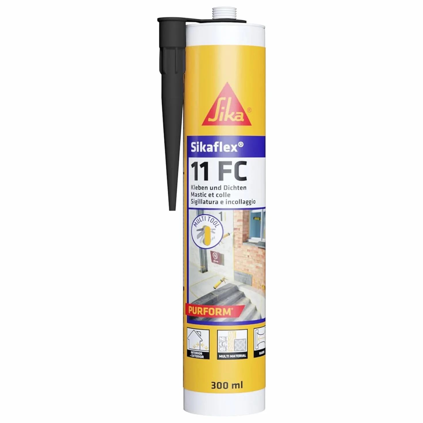 SIKA - Sigillante adesivo universale - Sikaflex 11 FC Purform, Nero - Massima qualità per incollaggi estetici e resistenti su ogni tipo di superficie - 300ml