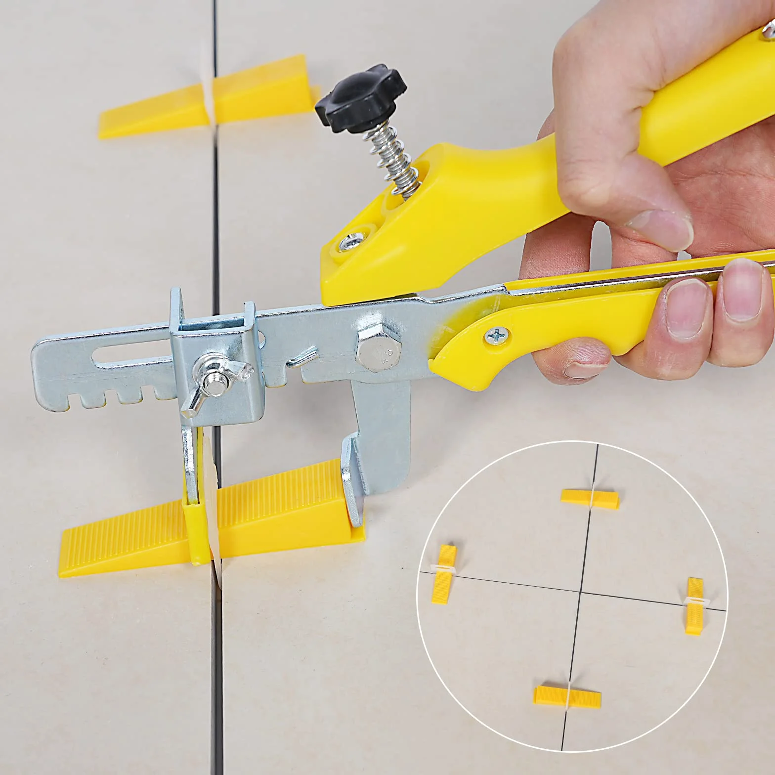 Set livellamento piastrelle 1mm 1/32”, 600 distanziatori + 200 cunei riutilizzabili con pinza – Kit professionale per posa di piastrelle in ceramica e pietra (600+200+pinza, 1mm)