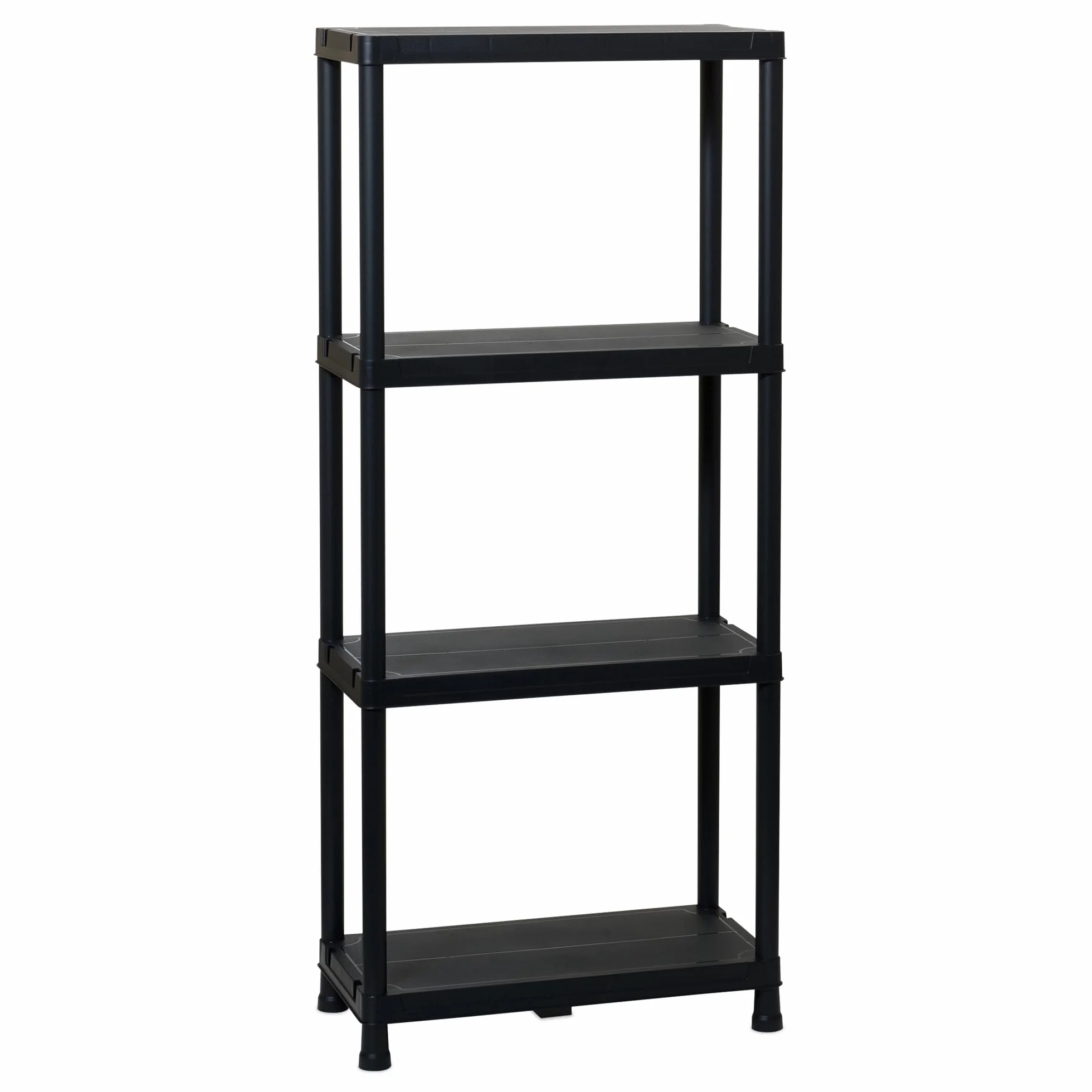 Toomax Universal 63-4 Scaffale salvaspazio a 4 ripiani in plastica resistente nera 60x30x138h cm, struttura componibile da garage, cucina o esterno, ideale per organizzare attrezzi e utensili