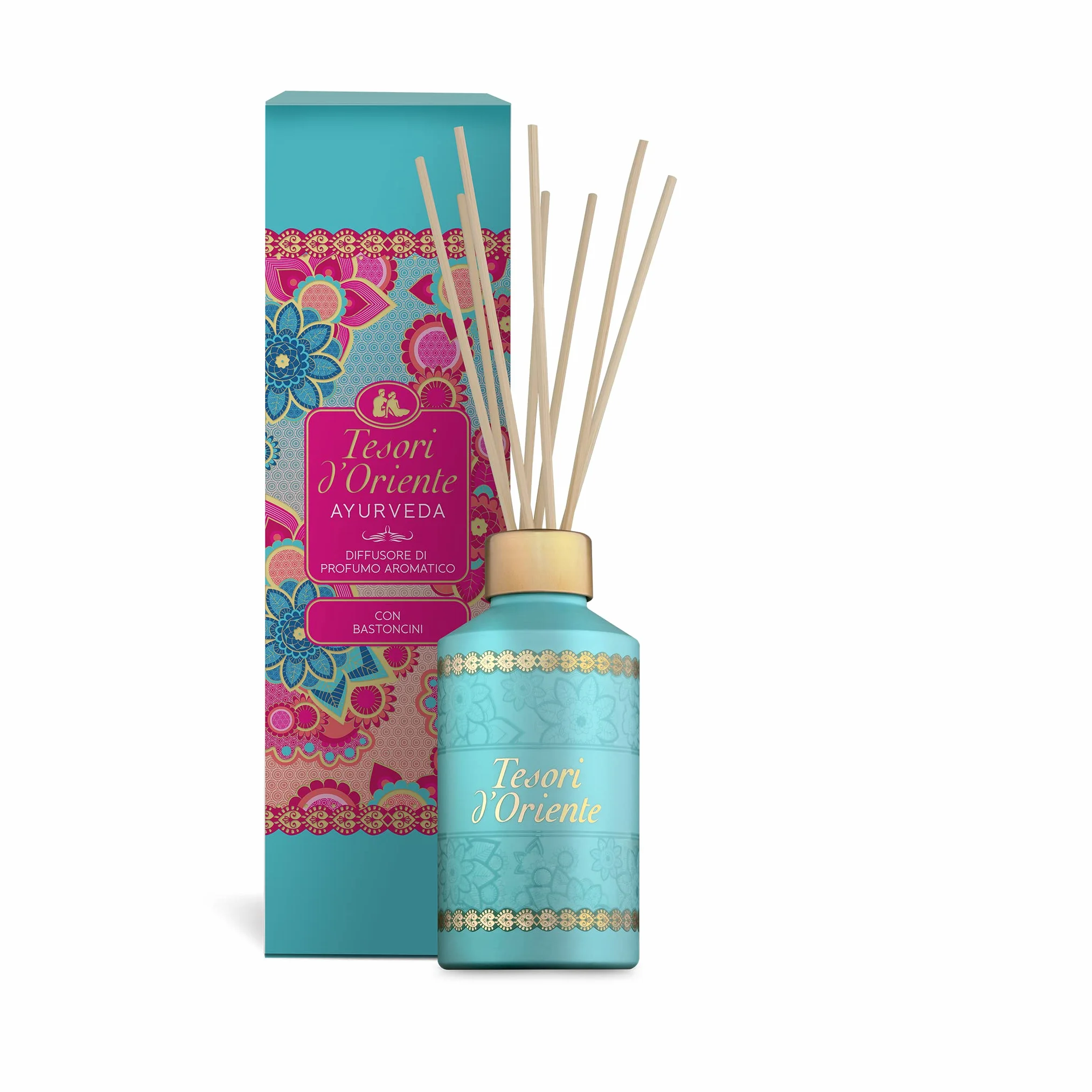 Tesori d'Oriente Diffusore Ayurveda Profumatore per Ambienti con Bastoncini Oli Essenziali Amla Patchouli 200ml