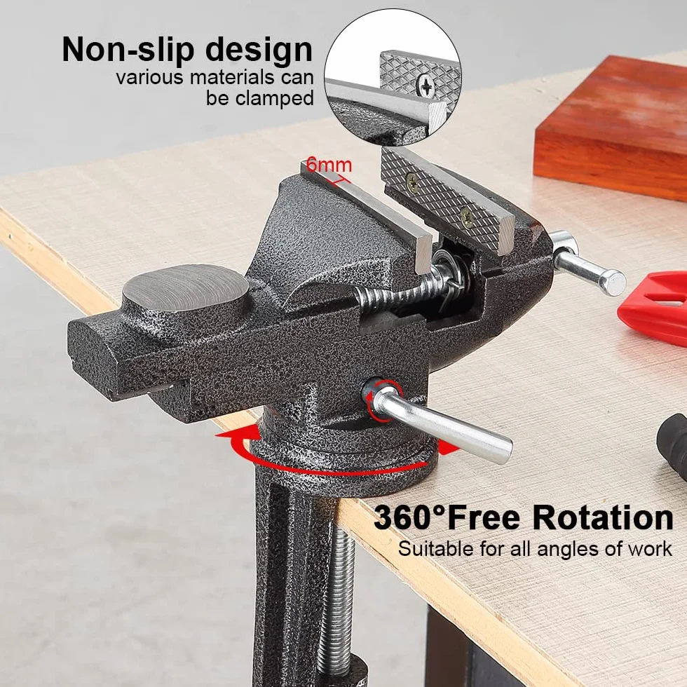 Teeno - Morsa da banco con larghezza della mascella 70 mm, morsa con base girevole a 360 gradi, materiale in acciaio fuso, potenza di serraggio 800 kg (70 mm)