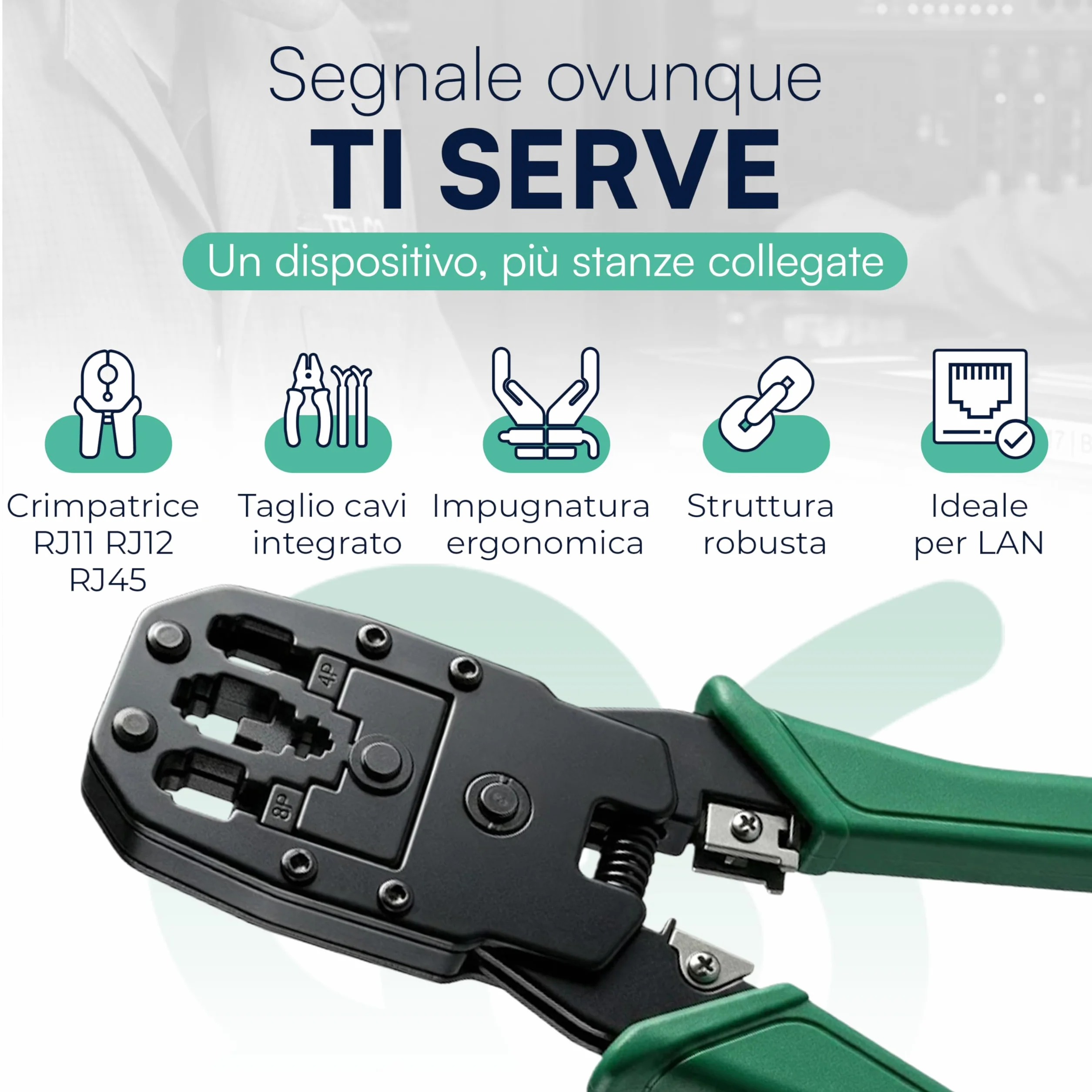 Tempo di Saldi Pinza Crimpatrice Rj45 RJ11 RJ12 Multifunzione 3-in-1 per Cavo di Rete Ethernet LAN, Strumento per Crimpare 4 6 8 Poli con Spellafili Incluso, Alta Precisione per Connettori Cat 6 e 5e