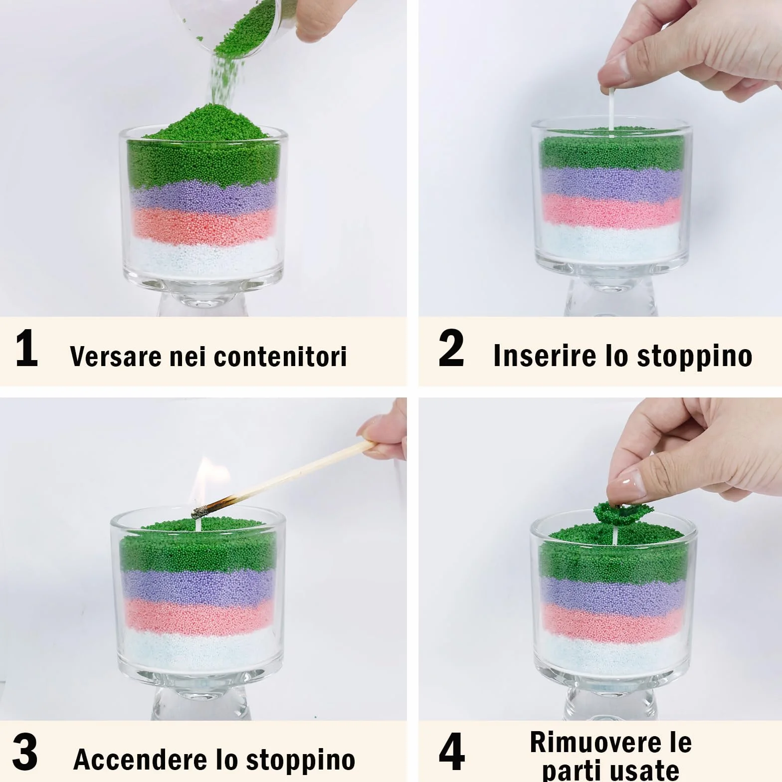 Scent-Hi Sabbia per Candele, Granuli di Cera per Candele, 7 Profumo, 1.1kg, 20 Stoppini, Granulato di Cera per Candele Fai da te - Gelsomino, Lavanda, Rosa, Cedro, Fragola, Limone, Menta