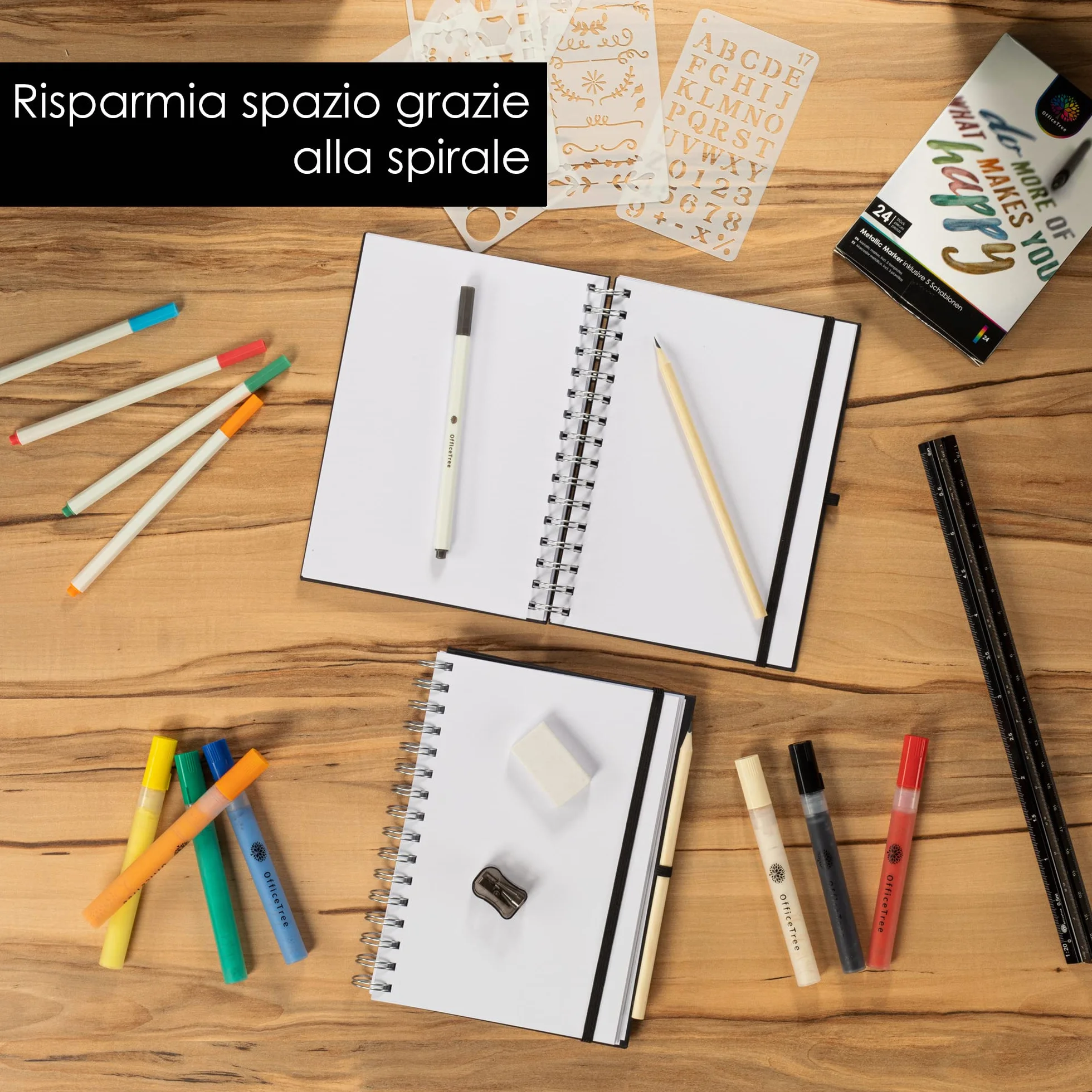 OfficeTree Taccuino per schizzi, formato A5, con rilegatura a spirale, formato verticale, 96 pagine, 48 fogli, A4, 200 g, carta bianca vergine, libretto per schizzi acquerello, matita inclusa