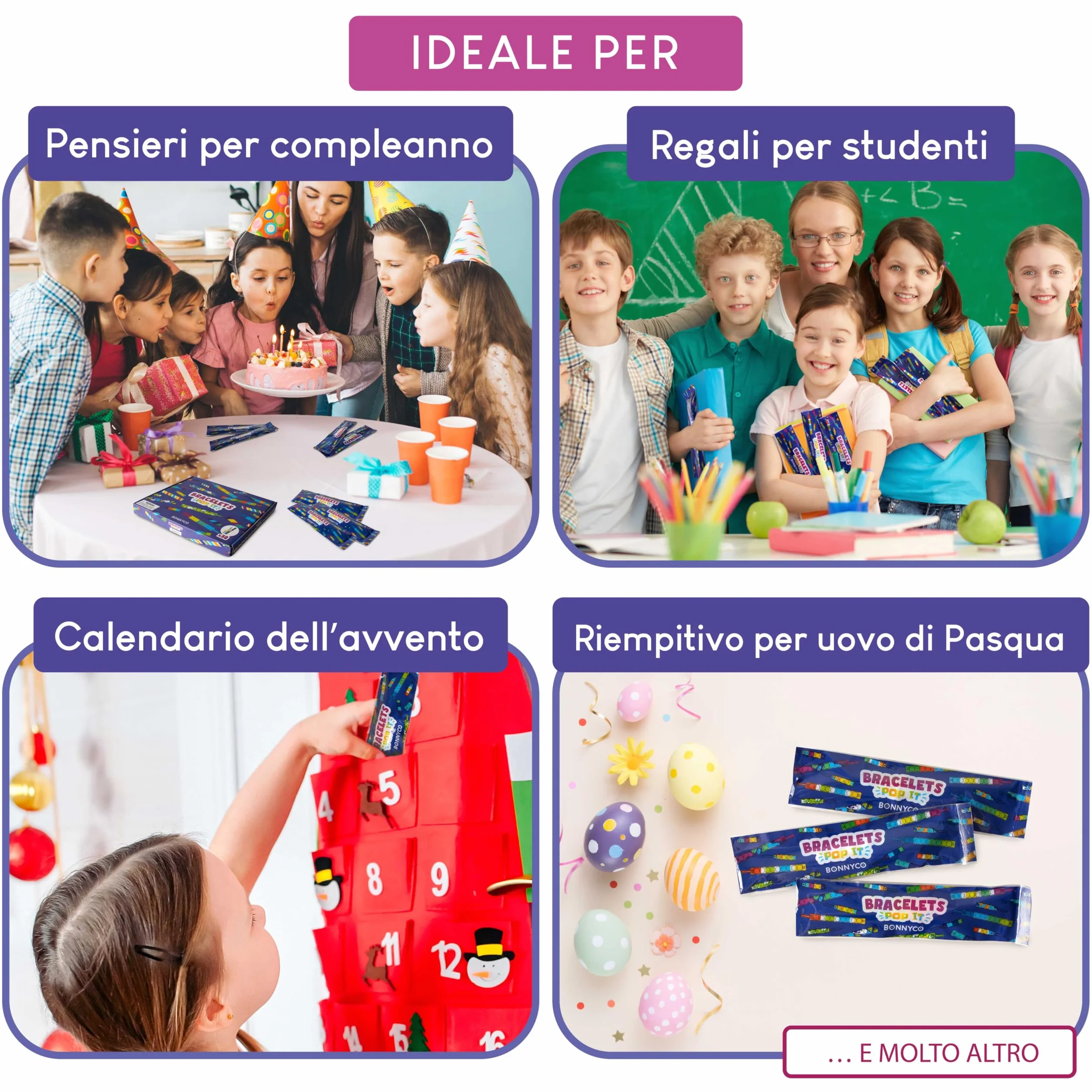 BONNYCO Braccialetti e Portachiavi Pop It, 30 Pezzi Regalini Fine Festa Bambini Fidget Toys
