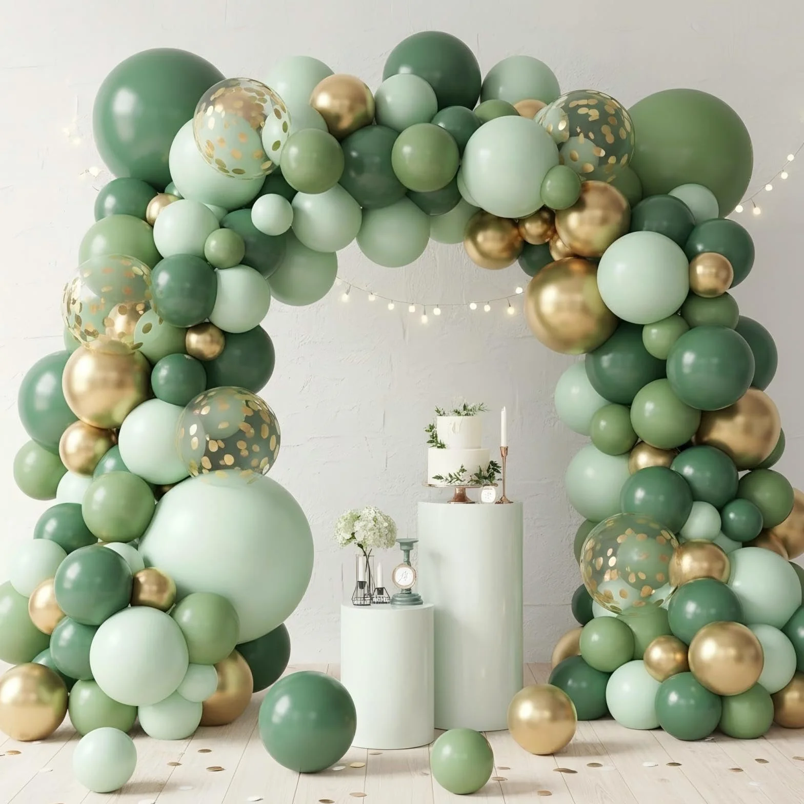 Kit Arco Palloncini Verde Salvia, 110 Pezzi Kit Ghirlanda Palloncini Verdi Oro con Palloncini Verde Oro Coriandoli per Matrimonio Compleanno Baby Shower Laurea Decorazioni Festa Safari Giungla
