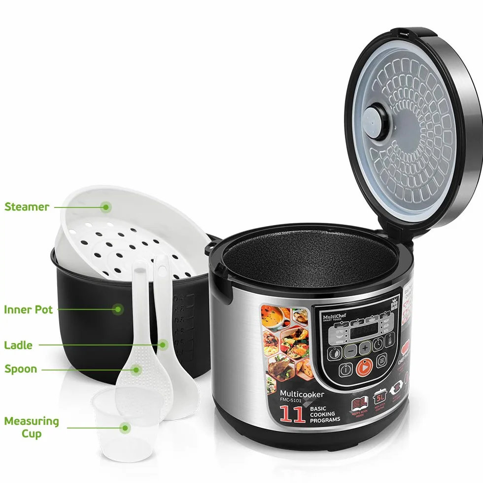 ForMe Pentola Multiuso Cuociriso 5L I Multifunzione 860W I 11 Funzioni Programmabili Funzione Keep Warm I Timer di Ritardo I Pannello LED Multicooker