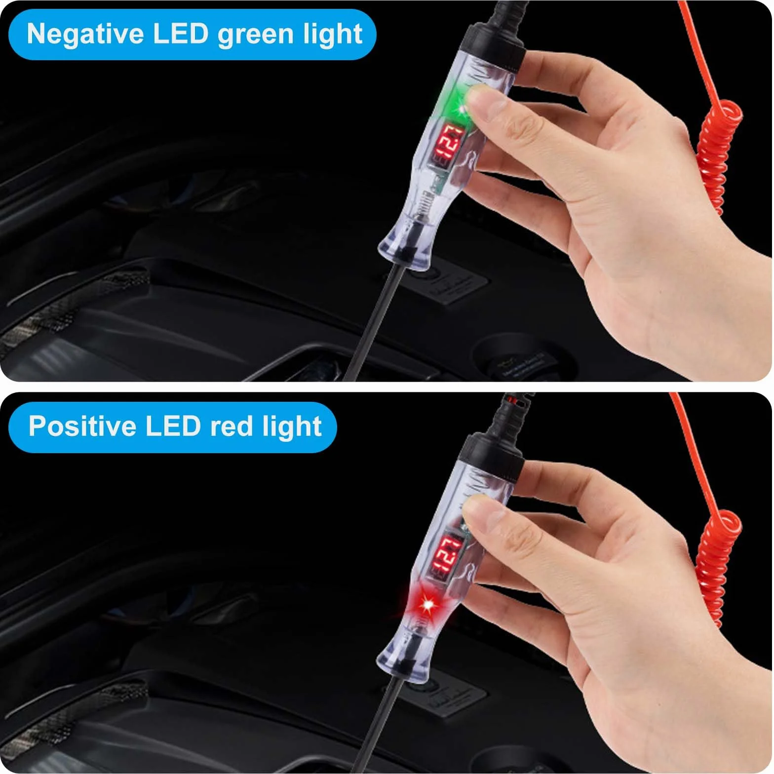 Tester di tensione per auto, 2 pezzi, 3 V-120 V, lampada di prova per auto, tester di corrente con lampada di prova e LCD digitale, tester di circuito con morsetto a coccodrillo