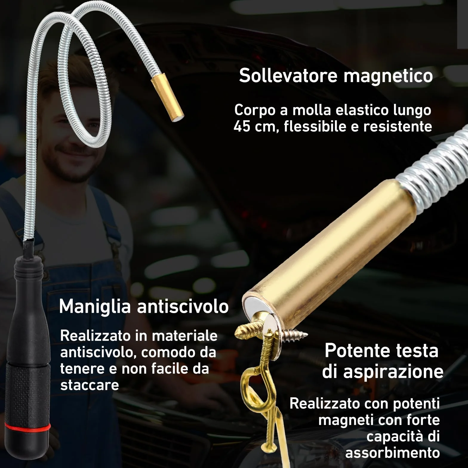 1 Calamita Telescopica (55cm) + 1 Asta Magnetica Flessibile e Curva (55cm), Calamita Flessibile Officina, Può Raccogliere Negli Interstizi viti, Chiavi e Altre Piccole Parti