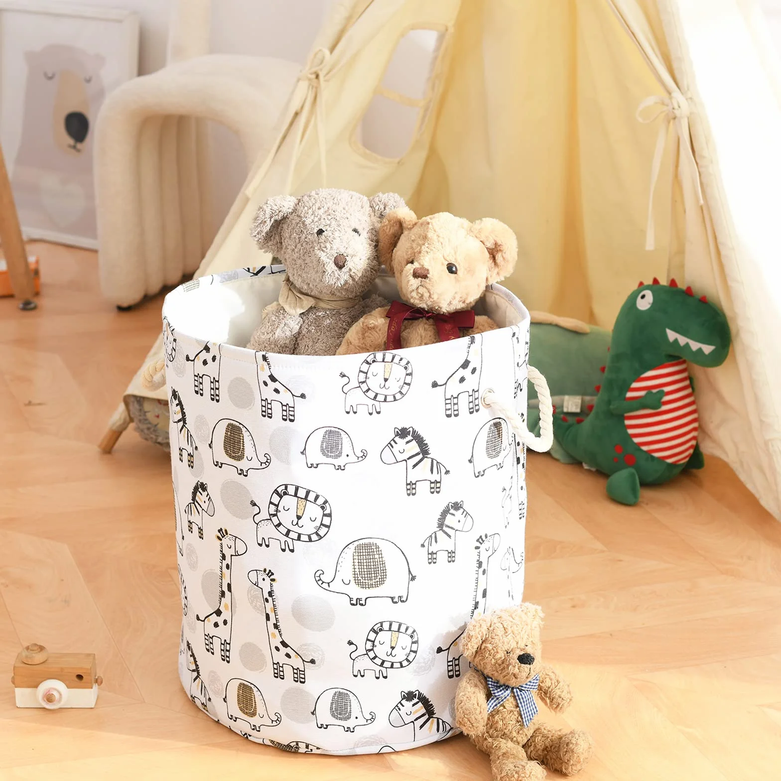 Ceste per la Biancheria 58L Très Grand Cesto Giochi Bambini, Animaux Safari Pliable Contenitore Bancheria Sporca Cesta Porta Giochi avec Chiusura con Coulisse per Asilo Nido Camera dei Bambini