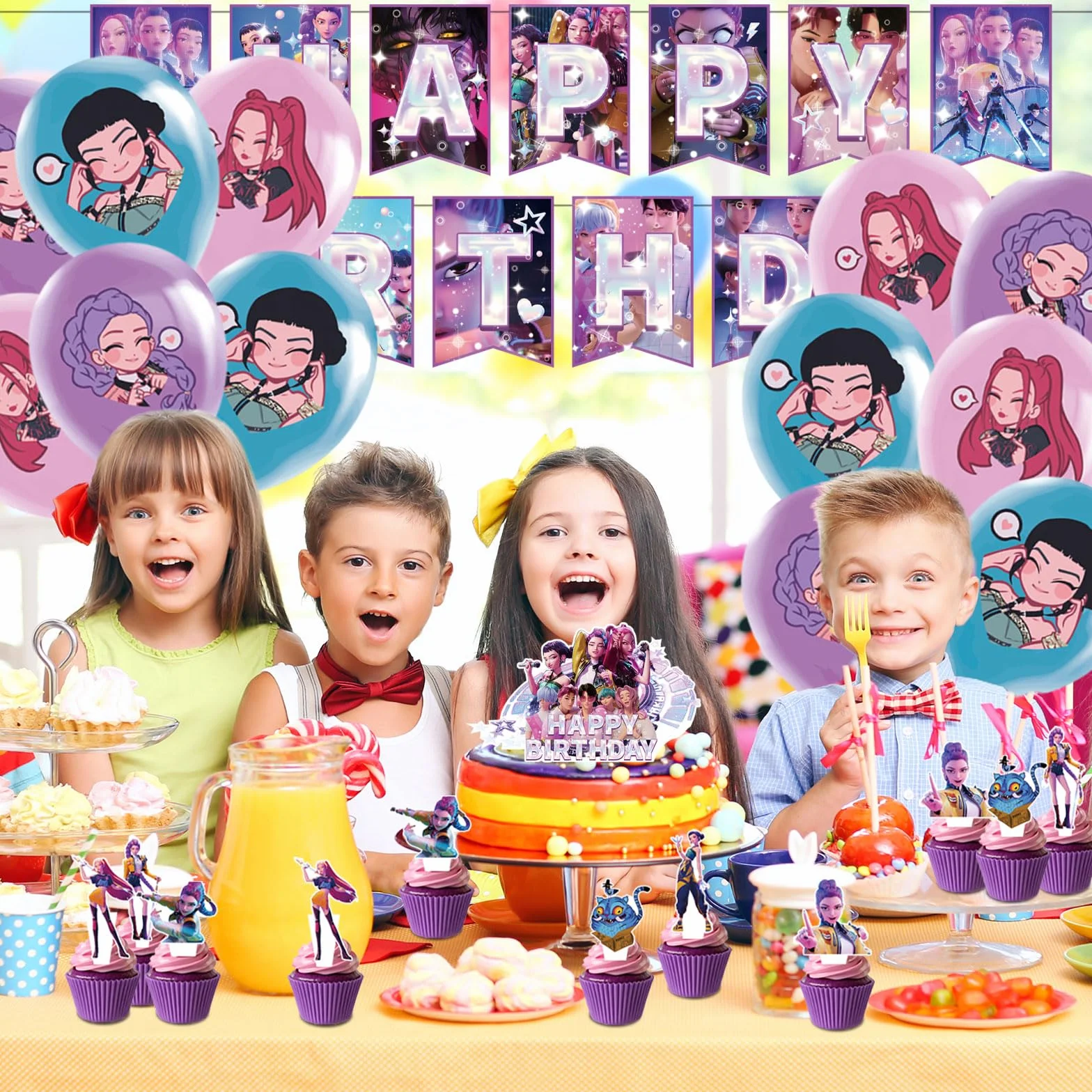 44 pcs Kp Dem Hunt Set Decorazioni Festa Compleanno con Striscione, Stecchino Torta, 24 Topper Cupcake
