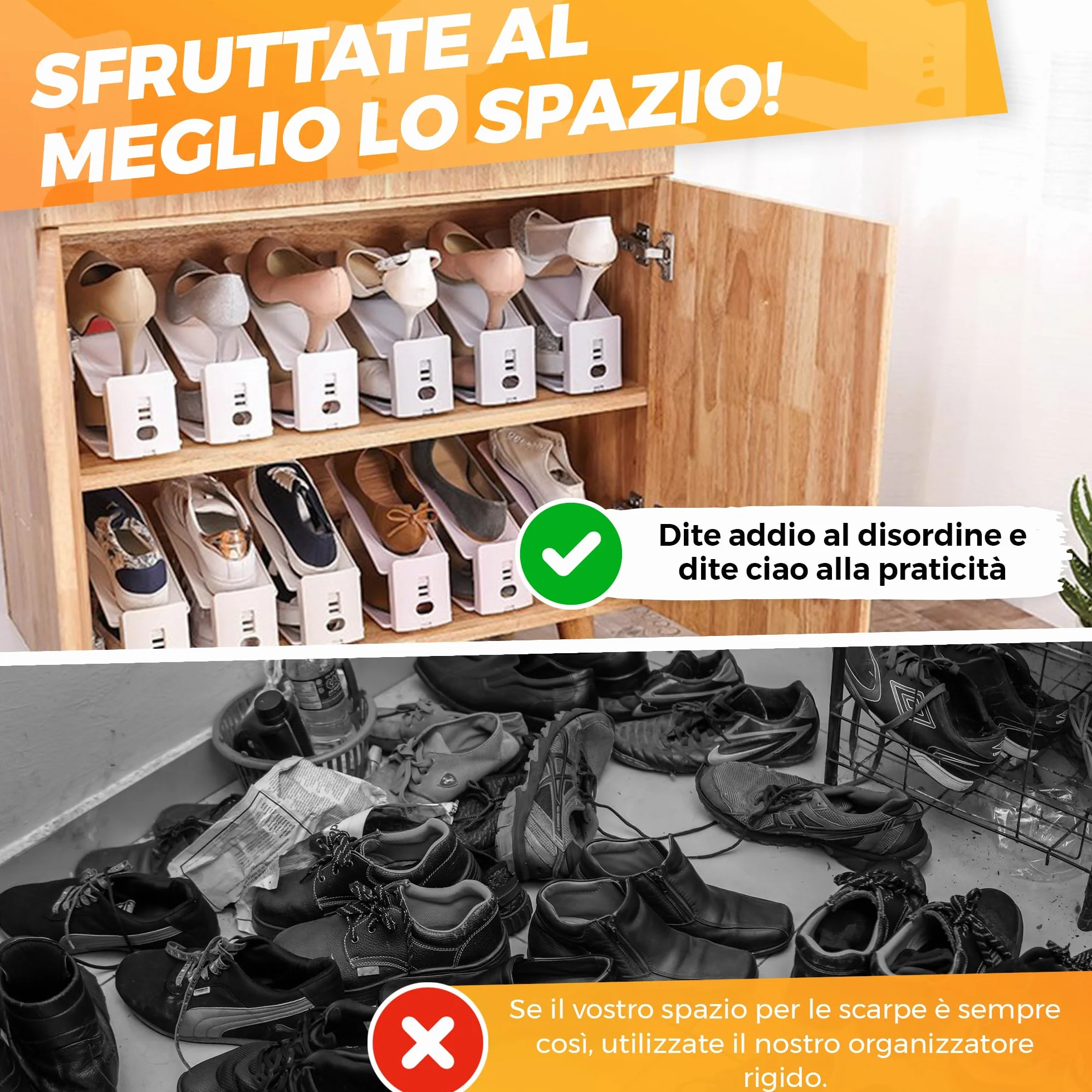 Organizer Scarpe Salvaspazio Regolabile per Armadio Raddoppia la Capacità della Scarpiera Facilmente Set da 12 Pezzi Colore Bianco