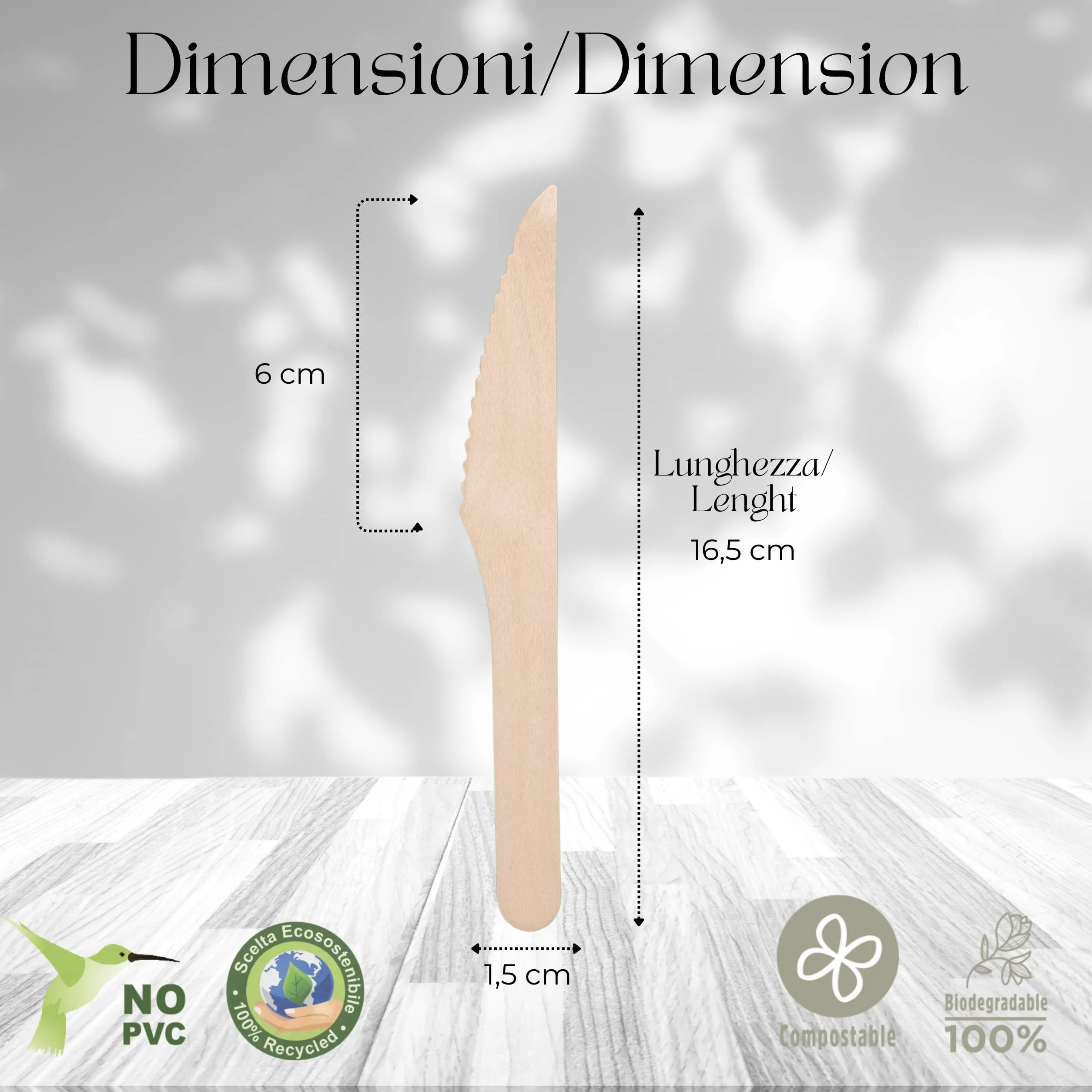 Coltelli Legno Bambù Monouso Ecologici Set 144 Pezzi Posate Biodegradabili