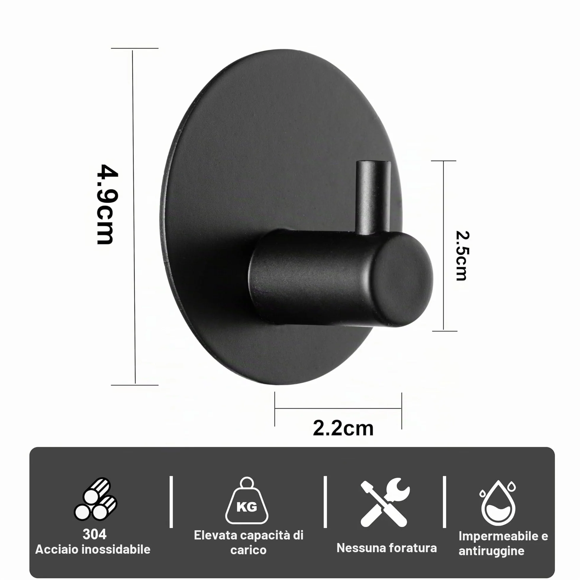 Feligio Ganci Adesivi Bagno 4 Pezzi, Acciaio Inox 304, Appendi Accappatoio, Nero
