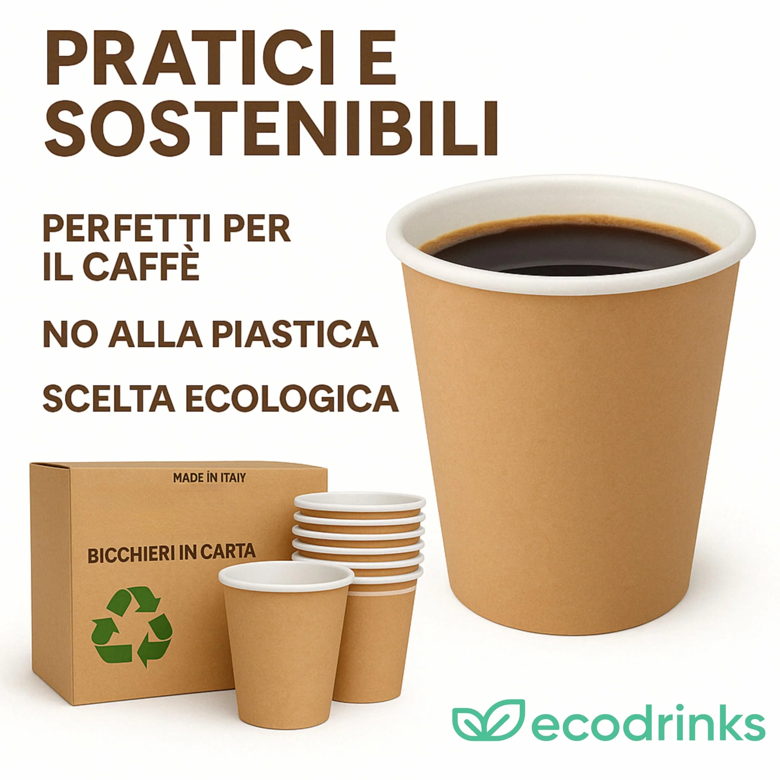 Set 500 Bicchieri Caffè Carta 90ml Monouso Biodegradabili Eco-friendly Made in Italy Avana