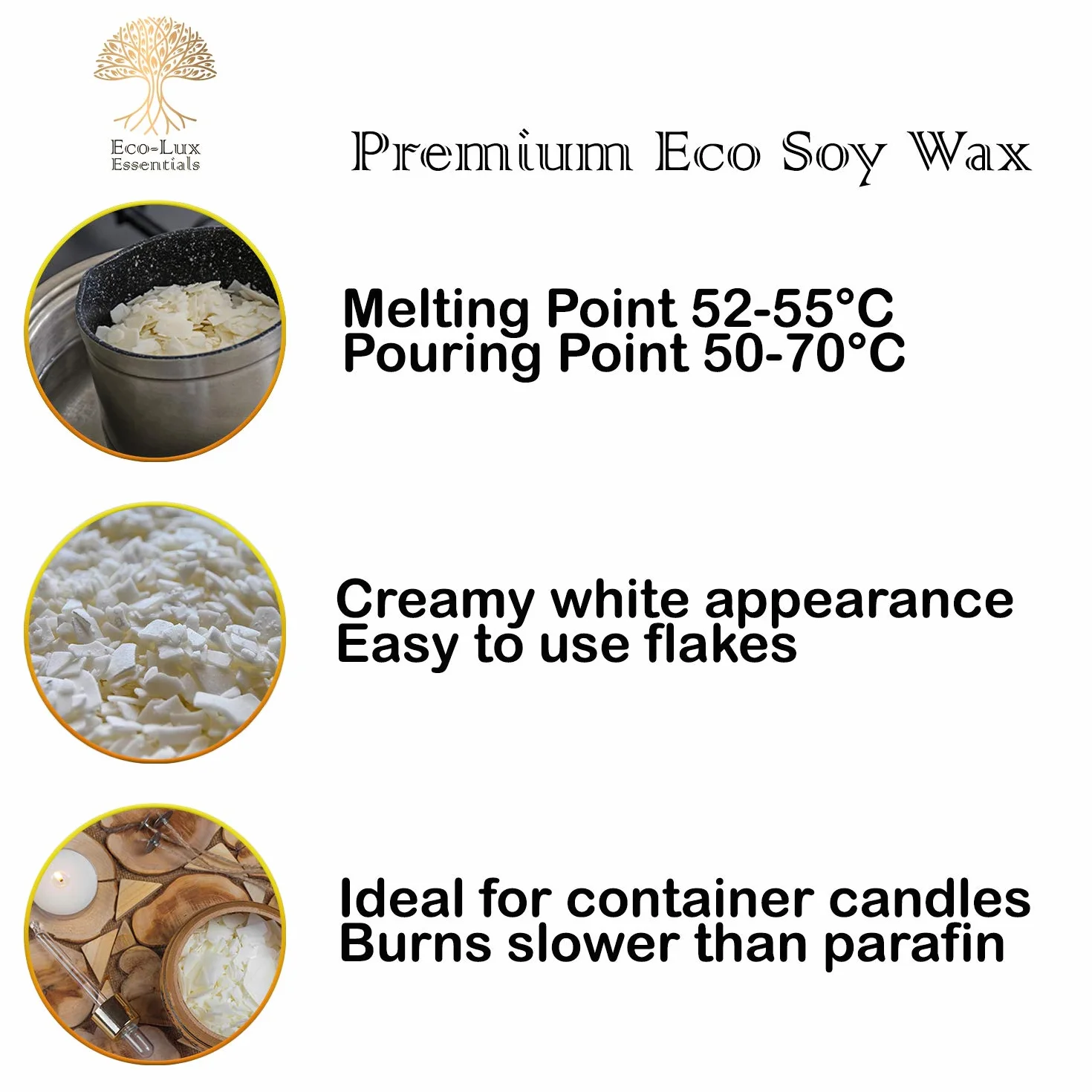 Eco Lux UK - Cera di soia bianca in fiocchi di cera di soia di alta qualità, 100% naturale, vegana e cruelty free, biologica, per realizzare candele, cera di soia senza additivi, innocua e pura (4 kg)