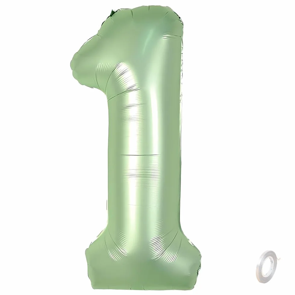 40 Pollici Foil Palloncino Verde Numero 1, Gonfiabili Elio, Grande Numeri 0-9, 10-100 (101cm), Decorazione di Alluminio Palloncini per Festa di Compleanno Anniversario