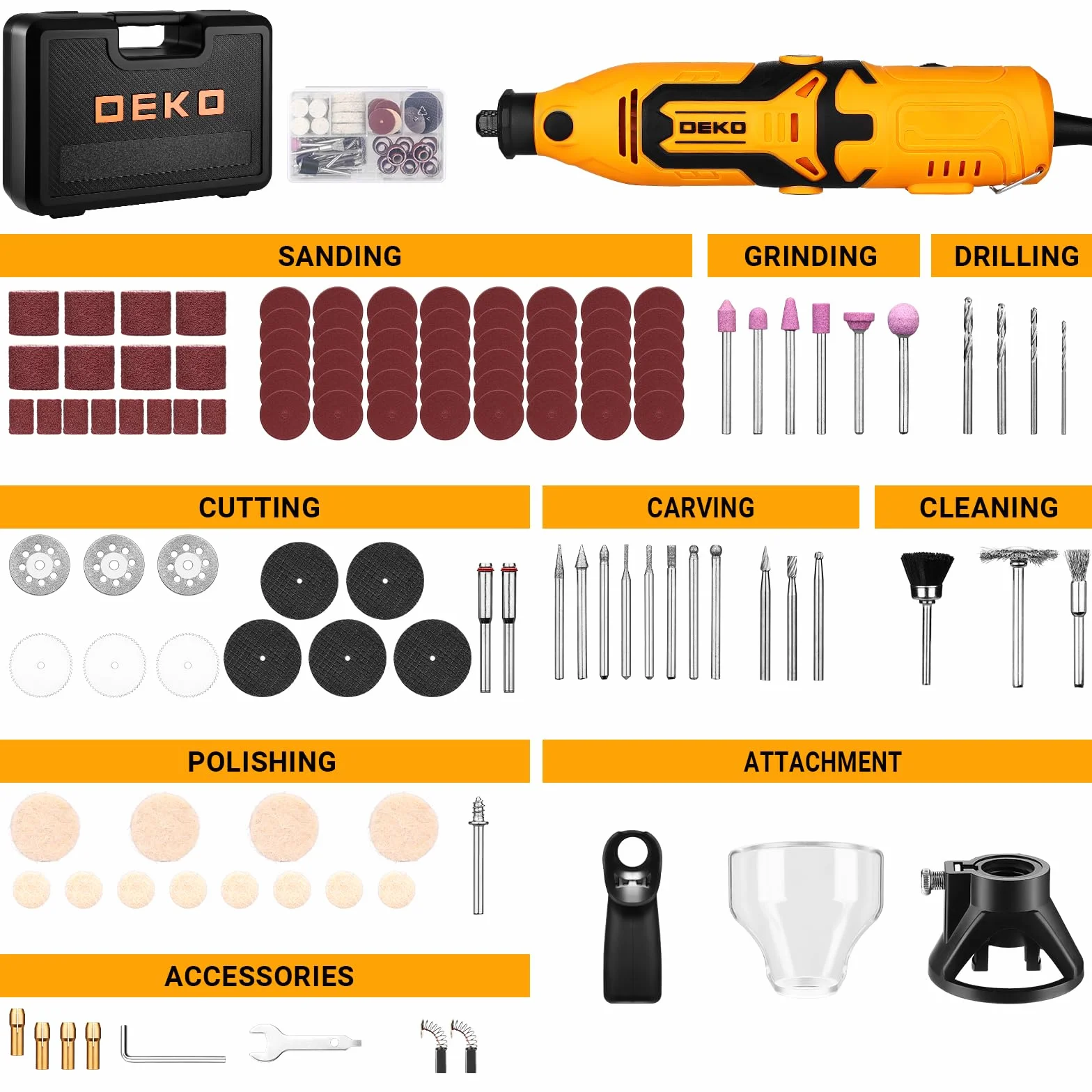 DEKOPRO 126pc Kit di utensile multifunzione 170W: Mini trapano elettrico per legno/metallo con albero flessibile