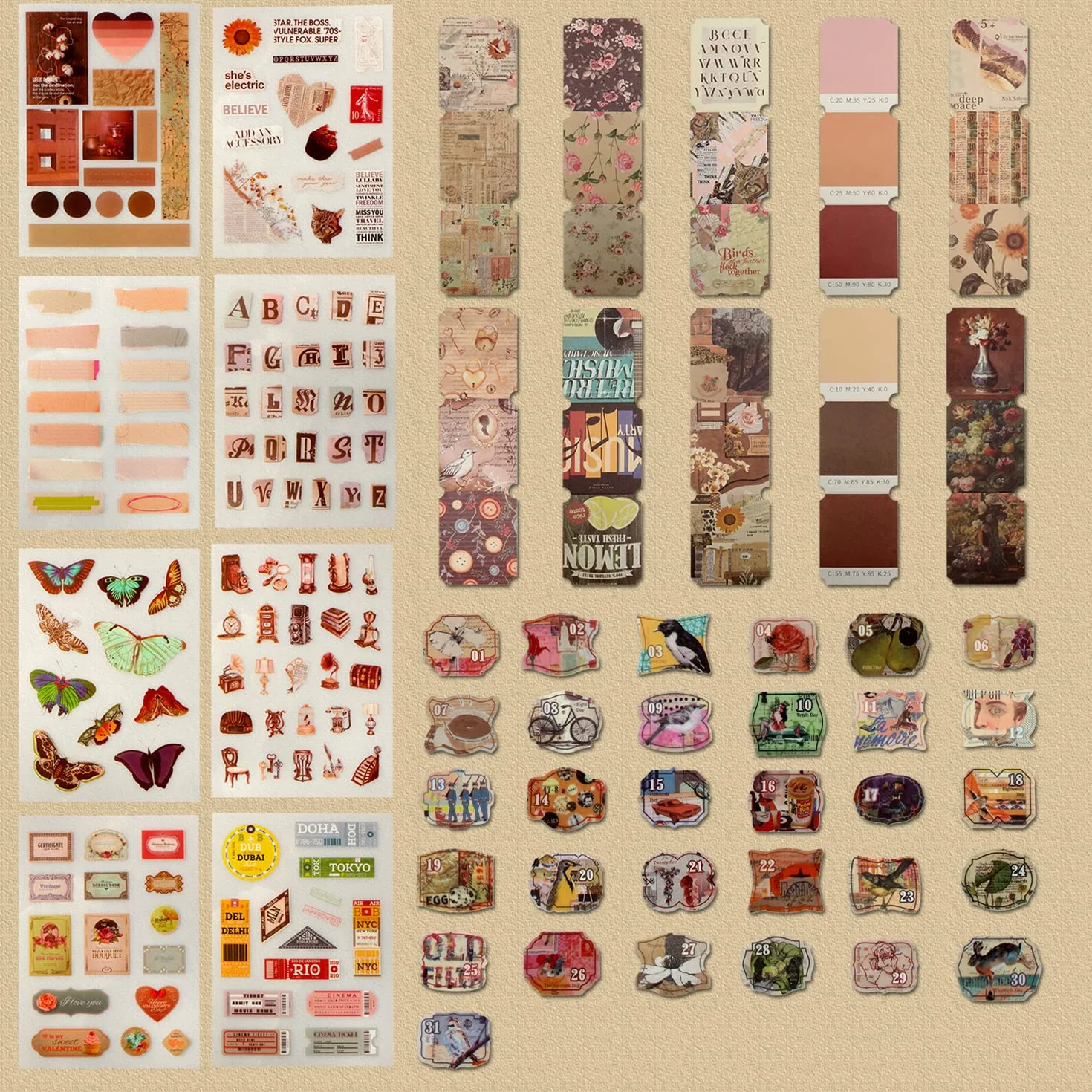 SUPRBIRD Scrapbooking Kit Set di accessori per scrapbook vintage 136 pezzi,Estetico Bullet Junk Journaling con A6 Griglia Notebook Album Da Viaggio, regalo fai da te per Ragazze E Donne (Cioccolato)