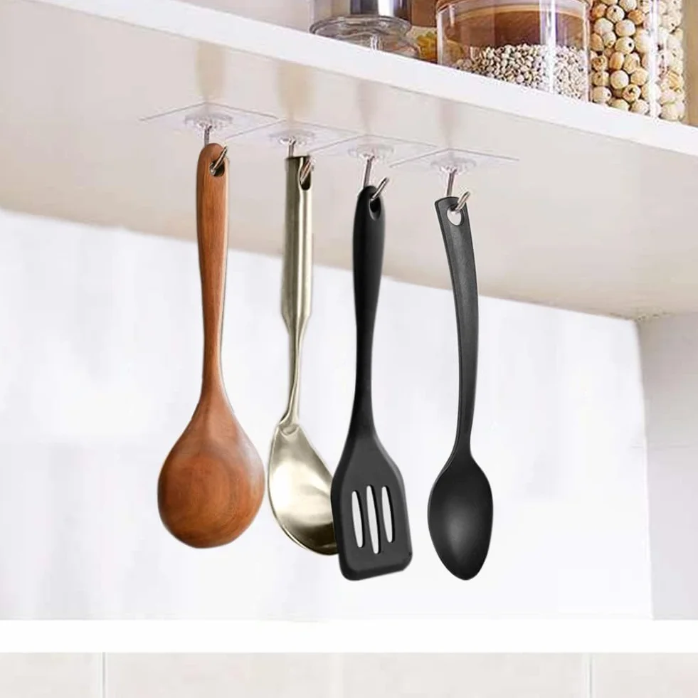 PaiLeWei Gancio Adesivo - 6 pezzi Autoadesivi Ganci Adesivi Trasparenti 5 kg (max), per Bagno, Cucina, Soffitto, Appendere, Parete, Porta, Accappatoi, Portasciugamani (6 Pezzi)