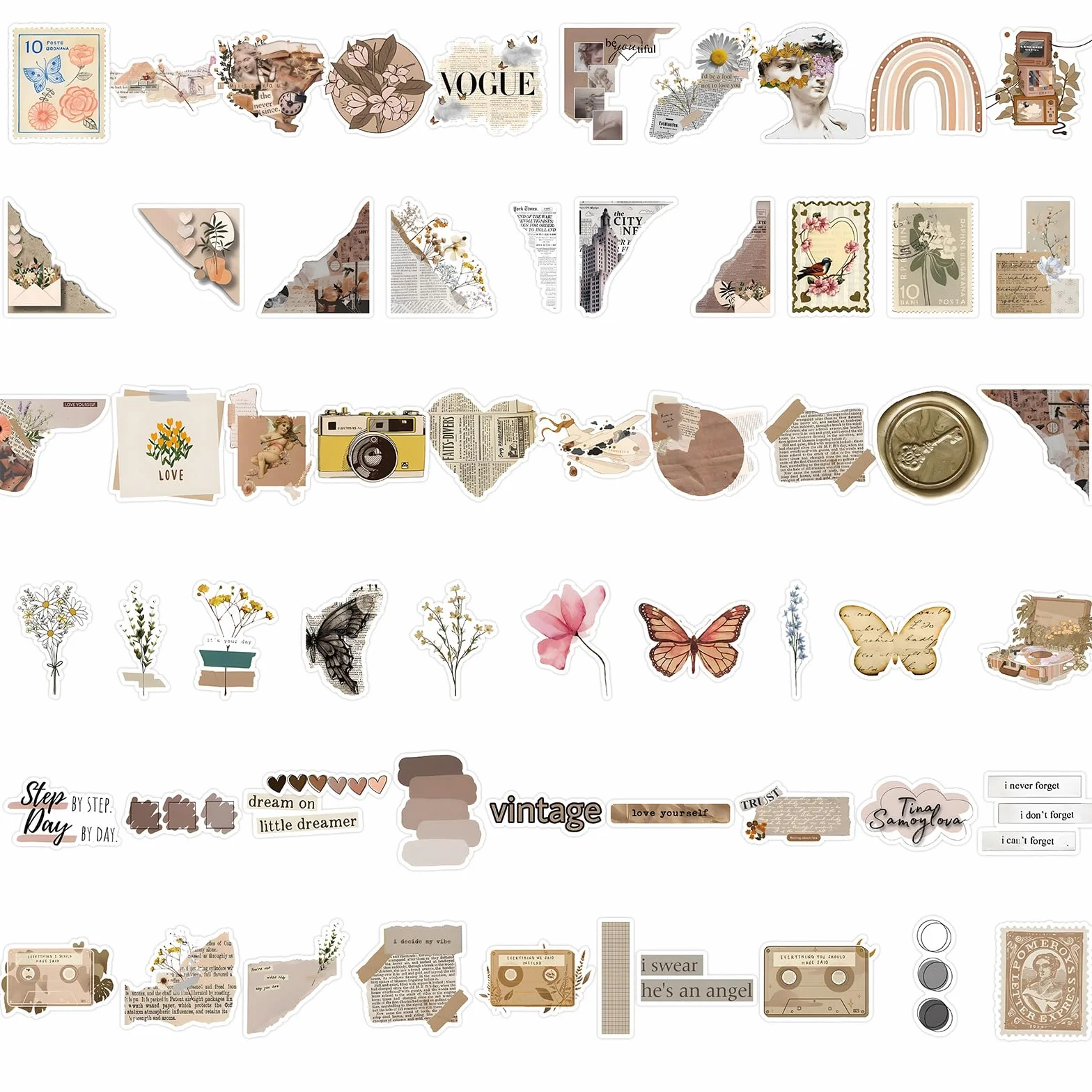 120 pezzi stickers, adesivi vintage, adesivi scrapbooking, quaderni artigianali fai da te sticker aesthetic