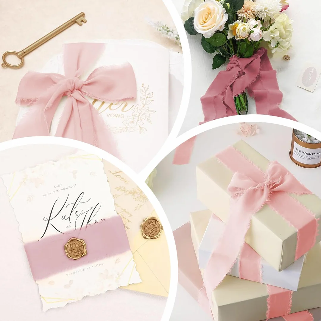 Nastro in Chiffon Serie Rosa Nastro con Fiocco Nastro in Tessuto per Matrimoni 15 m x 30 mm