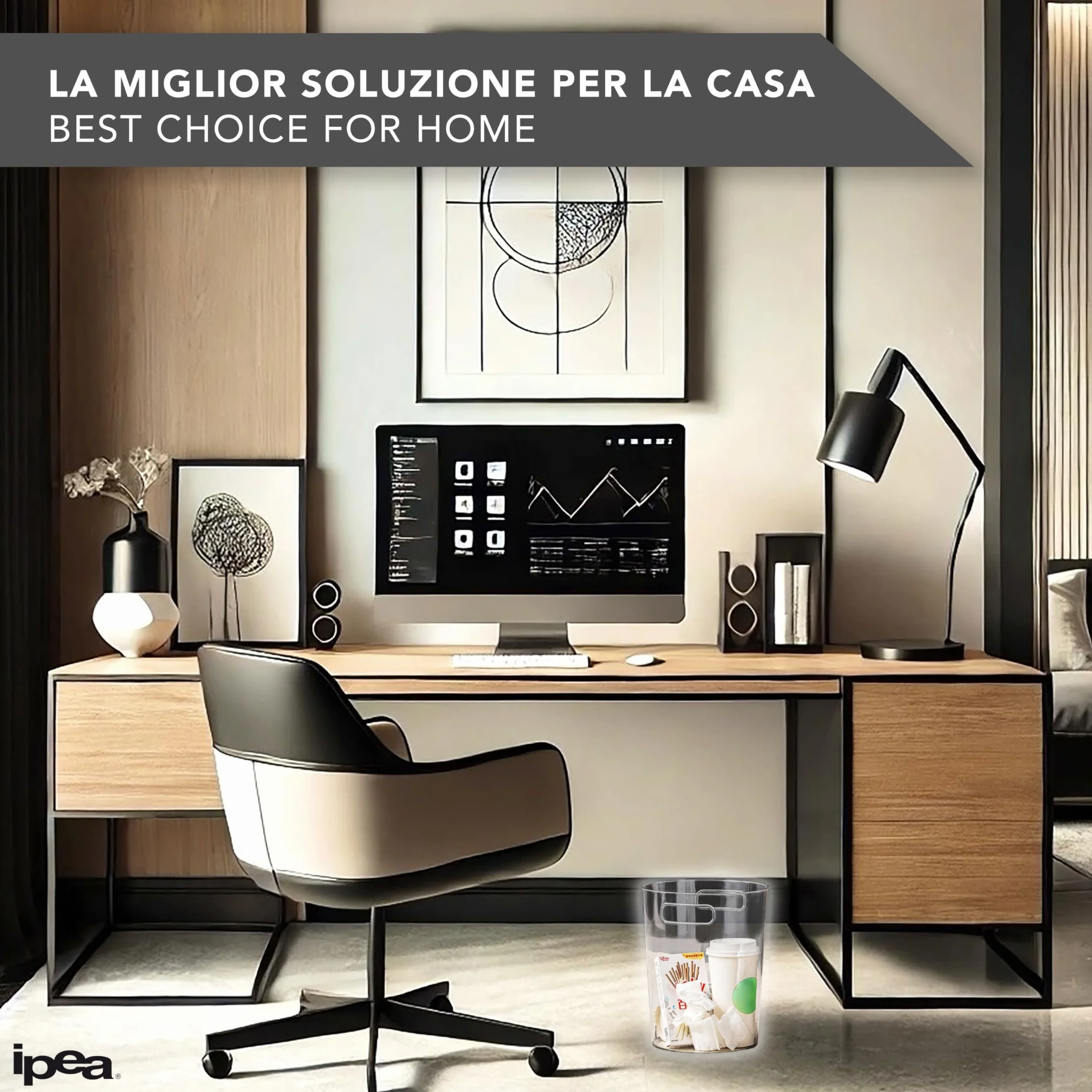 IPEA Cestino per la Carta in Plastica Trasparente - 22 X 19 cm - Design Minimal ed Elegante - Cestino Getta Carta Riciclaggio per Ufficio, Casa, Camera - Cesto Spazzatura per Scrivania, Tavolo